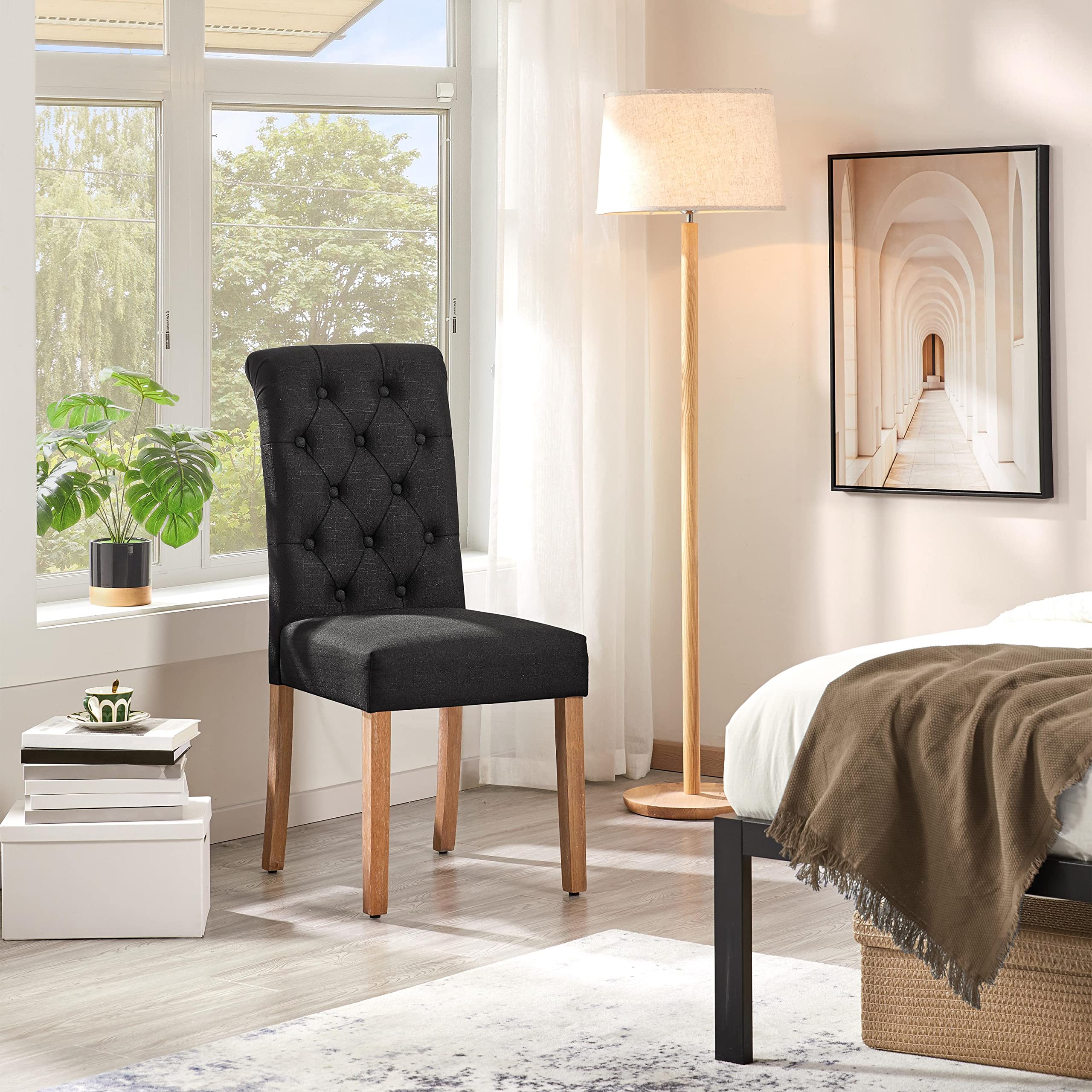 Topeakmart 2-Pack Black High Back Padded Dining Chairs with Wooden Legs for Kitchen, Living Room & Restaurant - Comfortable Seating for Home & Commercial Use