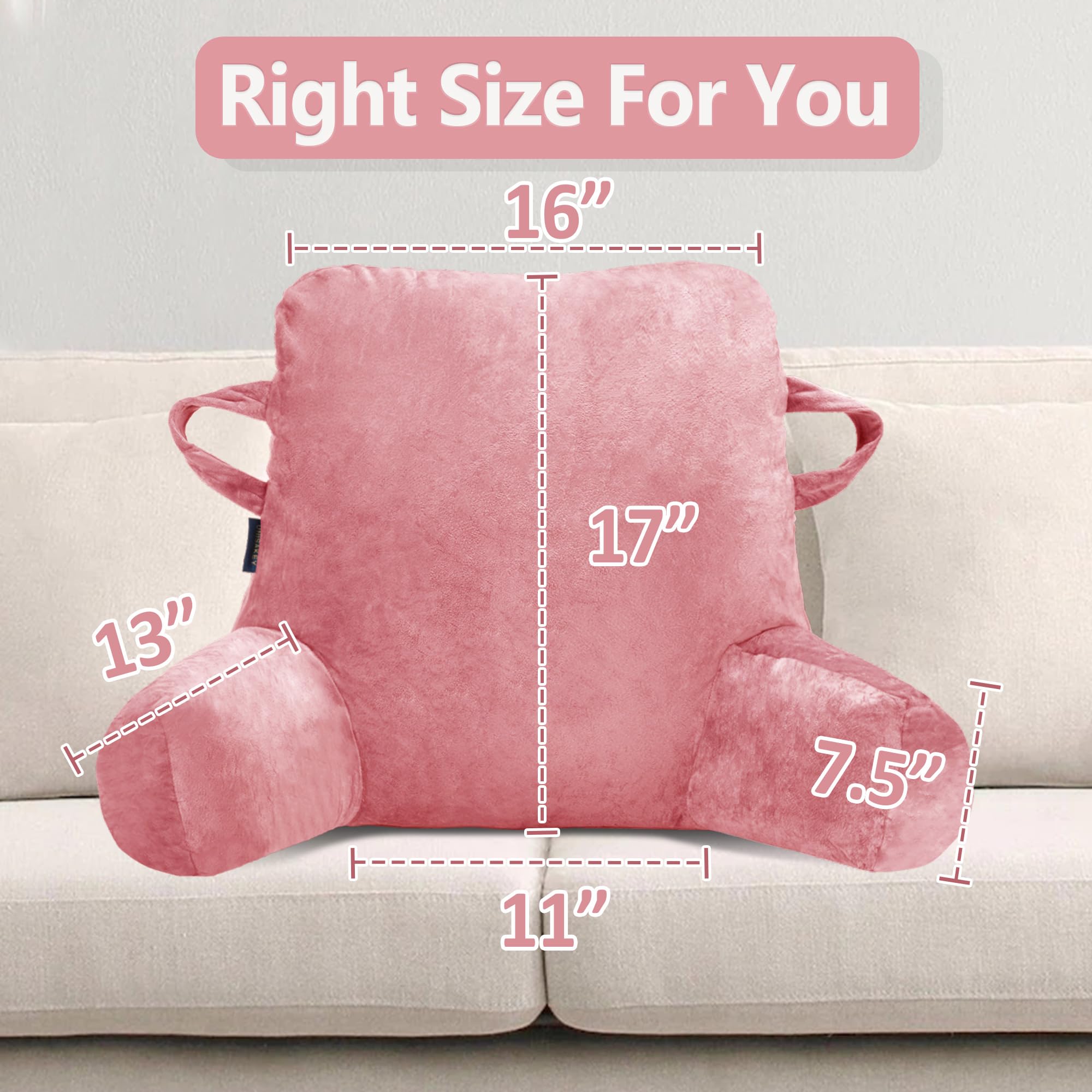 Portable Comfort Reading Pillow for Adults - Soft Bed Pillow with Arms & Pockets, Elastic Sponge & Washable Cover - Perfect for Reading, Watching TV, Gaming & Relaxing in Bed (Pink) - Ideal for Book Lovers, Movie Nights & Cozy Evenings