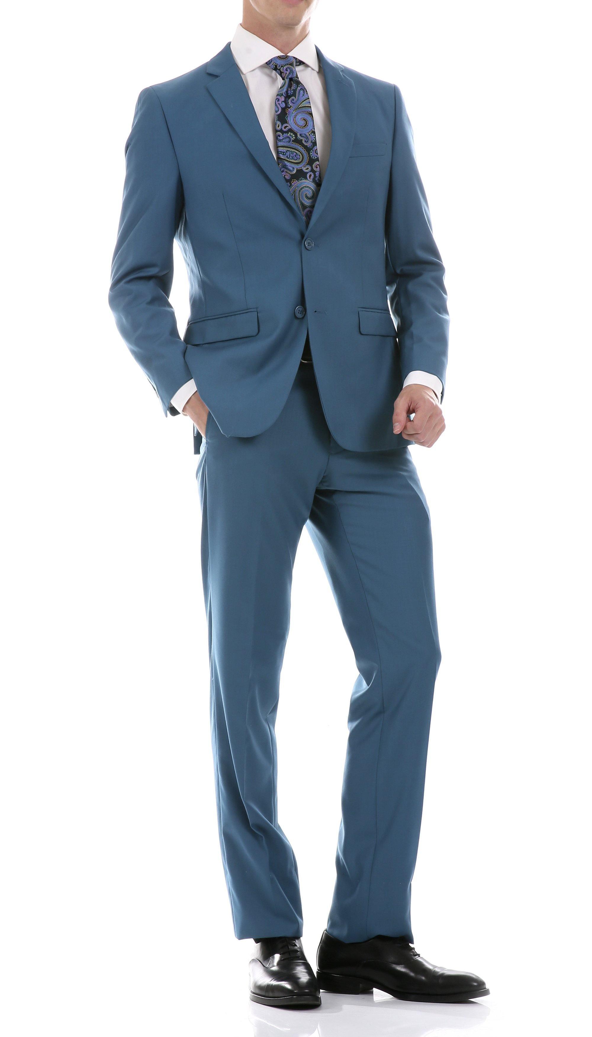 Oslo Collection Slim Fit 2-Piece Suit for Men - Teal Blue Business Formal Attire | Perfect for Weddings, Office Meetings & Special Occasions