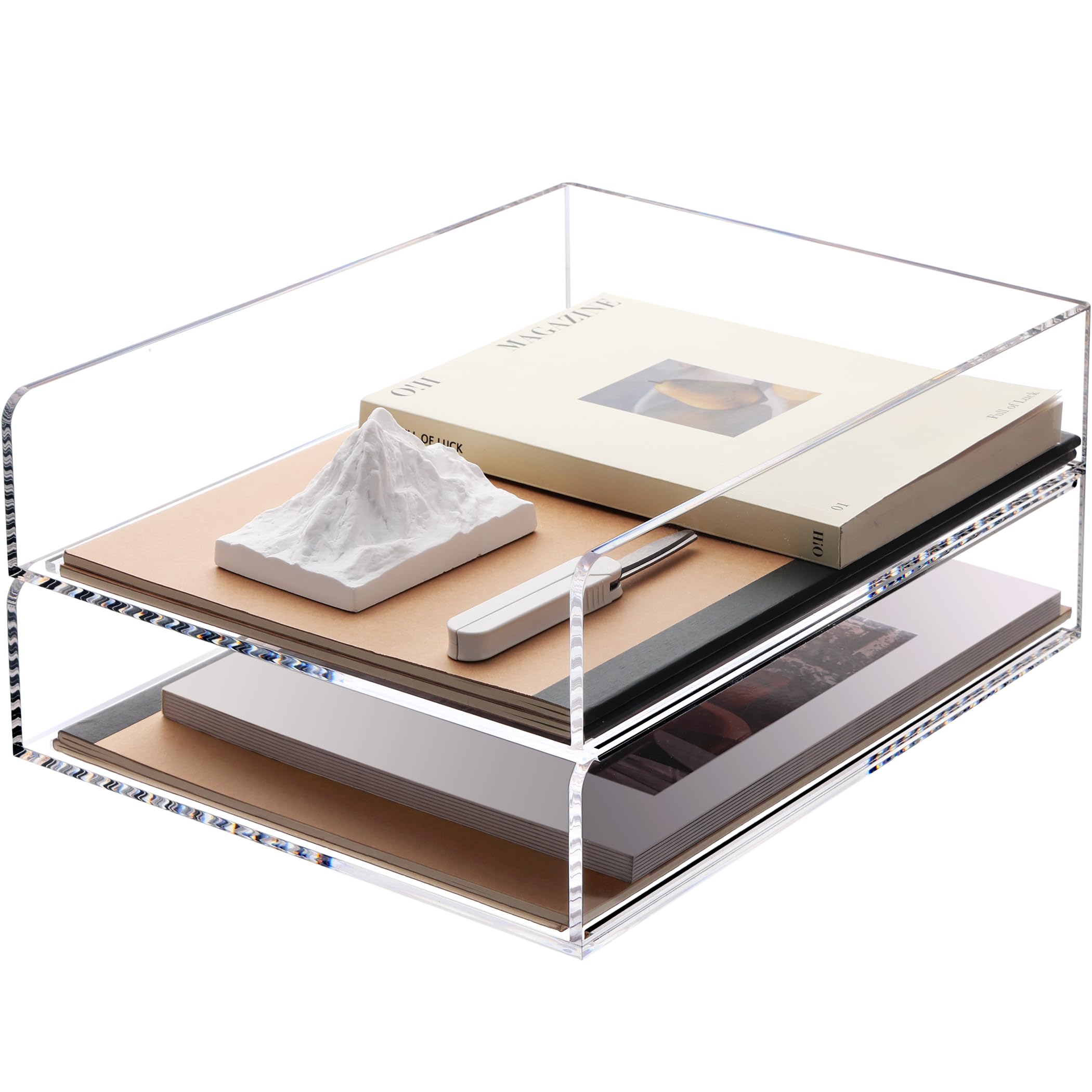 SANRUI Acrylic Stackable Letter Tray - Clear Paper Organizer for Desk, 2-Pack - Office, Home & School Supplies - Perfect for Mail Sorting, Document Storage & Workspace Organization