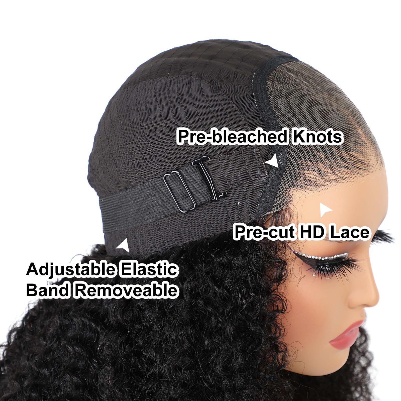 ISEE Wear and Go Glueless Wig - 16 Inch Afro Kinky Curly Lace Front Human Hair Wig with 7x5 HD Lace for Women | Pre-Cut & Pre-Plucked | Perfect for Daily Wear, Parties & Protective Styling