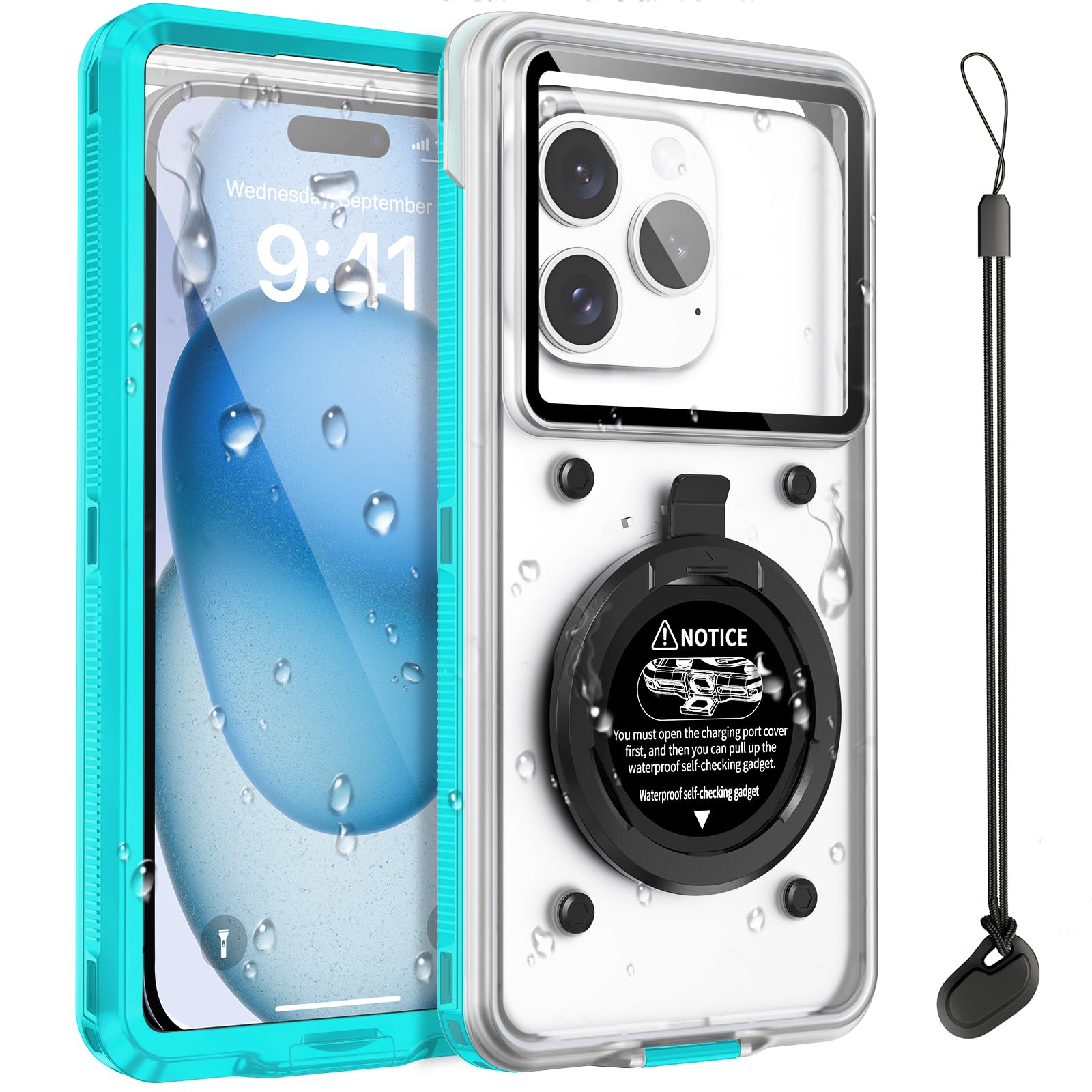 Beasyjoy Waterproof Phone Case for iPhone 16/15/14/13/12/11 & Samsung S24/S23/S22/Google - Universal 6.9 Inch Underwater Snorkeling Diving Case with Self-Check Seal - Blue - Perfect for Beach, Pool, Kayaking and Water Sports