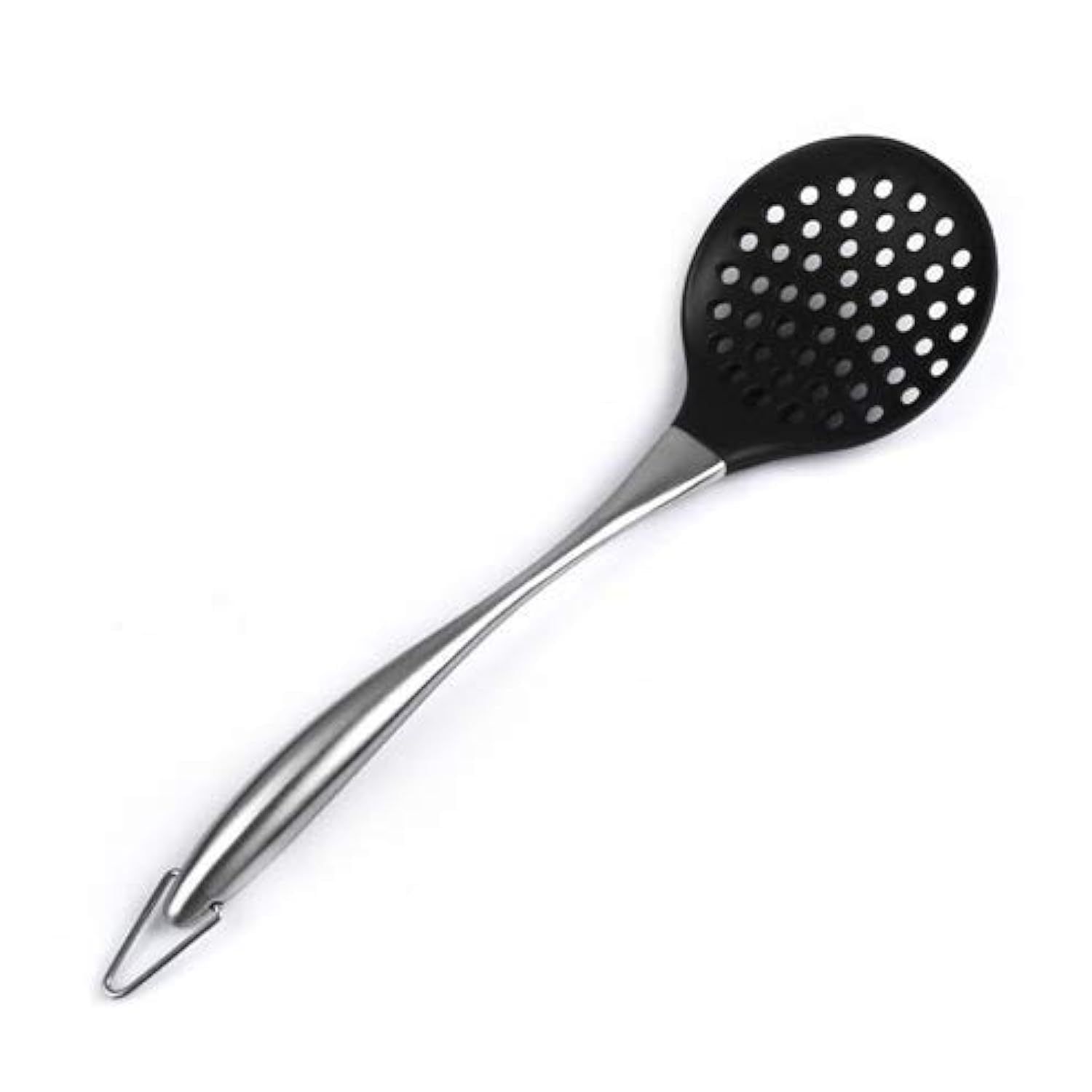 Premium Silicone Skimmer Slotted Spoon with Stainless Steel Handle - Durable Kitchen Utensil for Cooking, Frying & Serving - Ideal for Restaurants, Home Chefs & Outdoor BBQ (Black, Pack of 1)