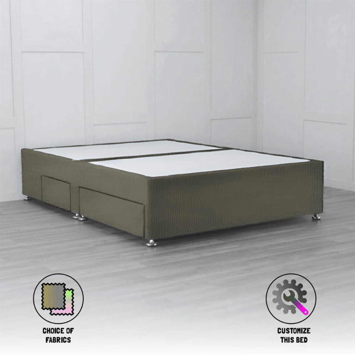 4 Drawer Padded Divan Bed Base with Storage - Queen Size Bed Frame for Small Spaces - Perfect for Apartments, Dorms & Guest Rooms