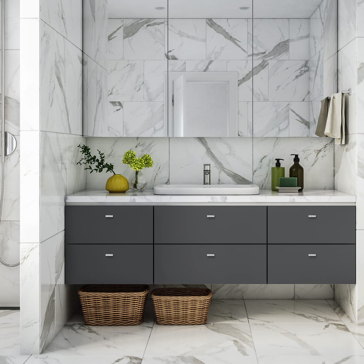 Ravinte 15 Pack Brushed Nickel Stainless Steel Single Hole Cabinet Pulls | Square Kitchen Cabinet Handles with Screwdriver | Ideal for Modern Kitchen and Bathroom Cabinets