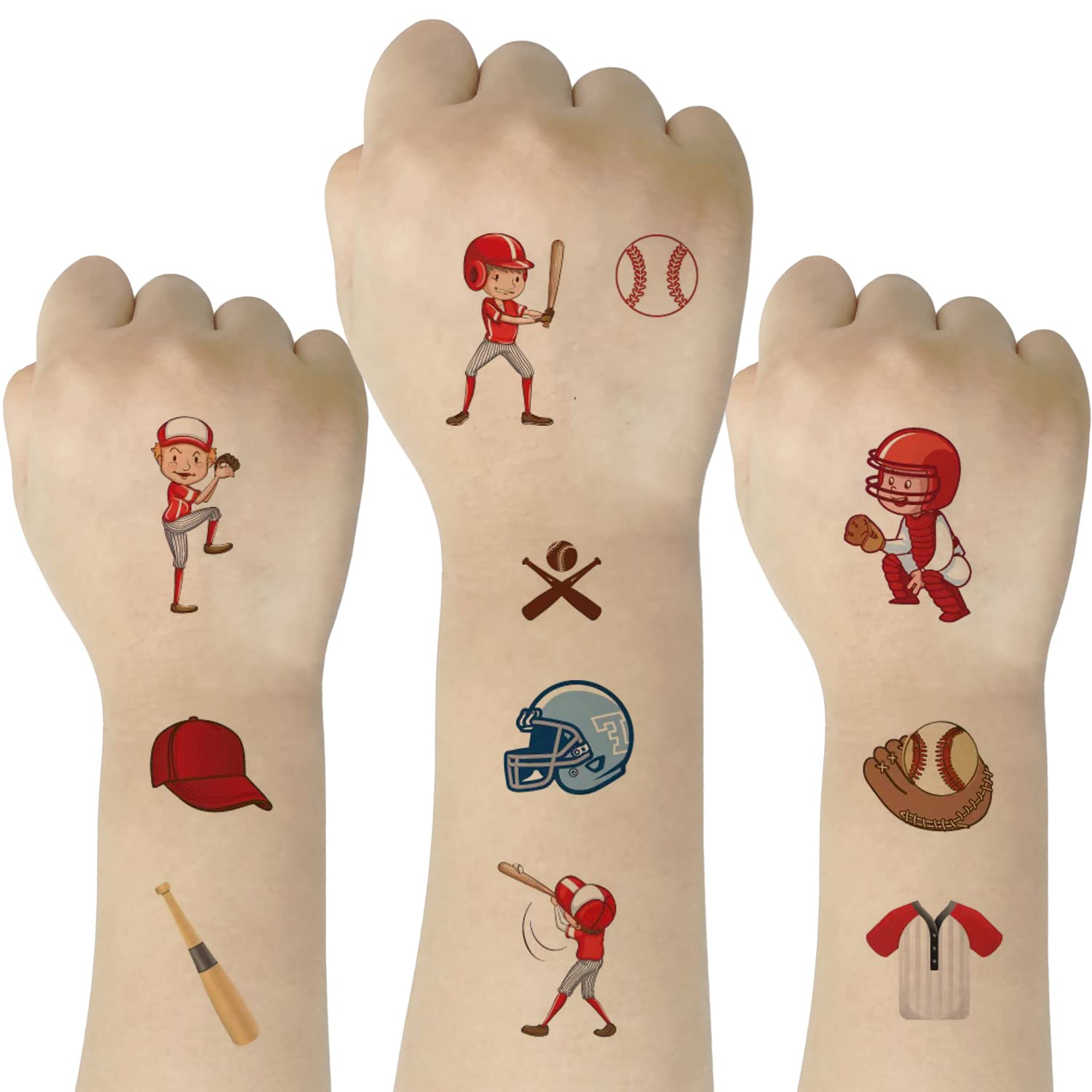 10 Sheets Baseball Temporary Tattoos - Waterproof Fake Tattoo Stickers for Kids, Boys & Girls - Perfect for Sports Parties, Birthday Decorations & Team Events