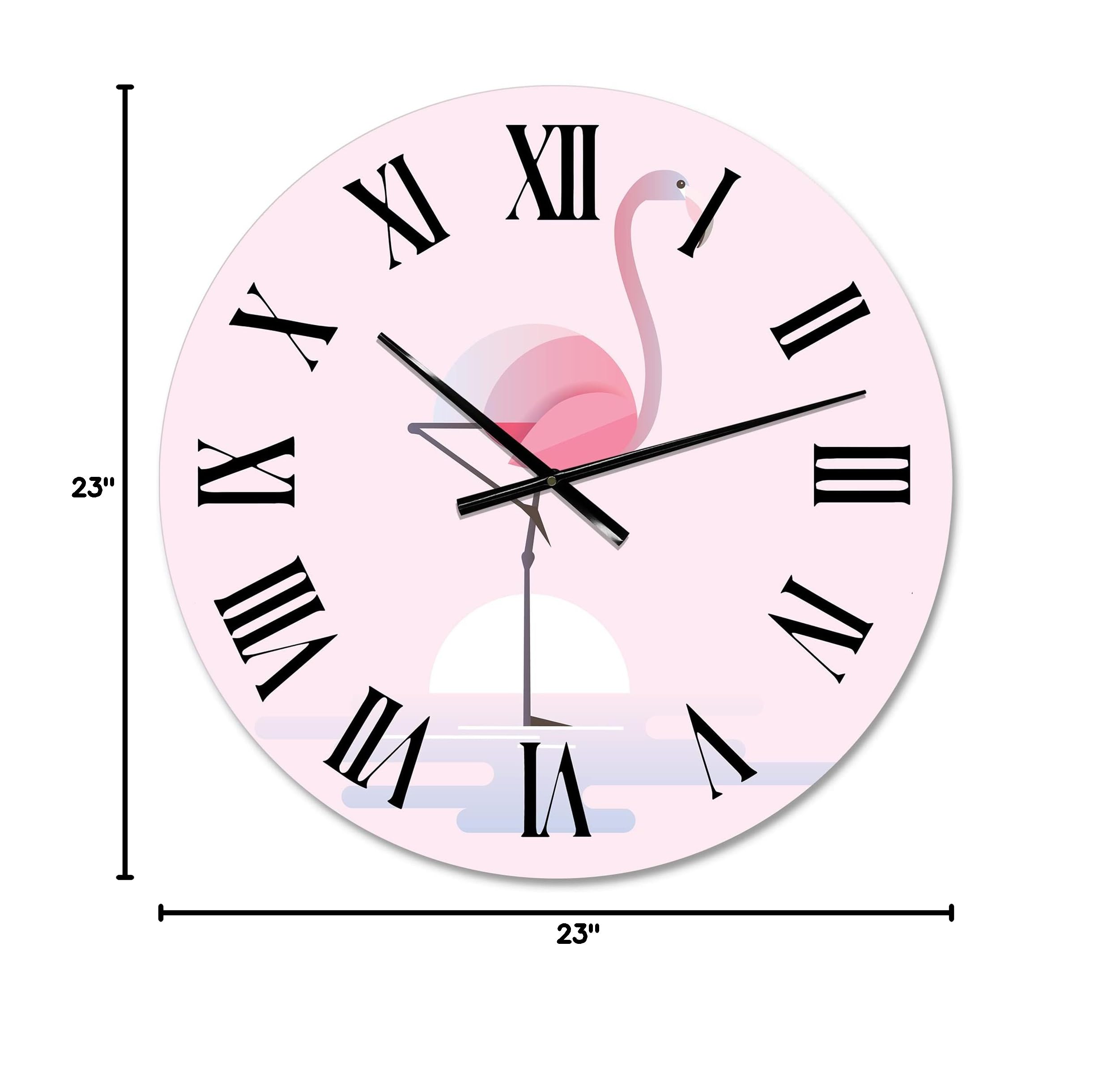 Farmhouse Wall Clock with Standing Pink Flamingo Design - Large Decorative Animal Wall Clock for Living Room, Kitchen, Bedroom & Office Decor | Rustic Home Décor Gift Idea