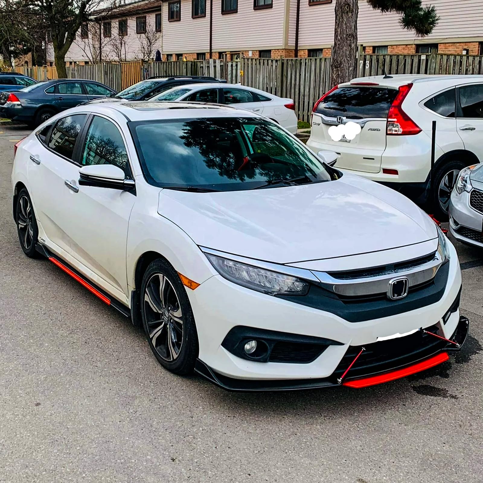 Glossy Black & Red Universal Front Bumper Lip Spoiler Diffuser Body Kit with Adjustable Support Splitter Rod & Side Skirts - Compatible with Most Cars | Enhance Aerodynamics & Sporty Style for Street Racing & Car Shows