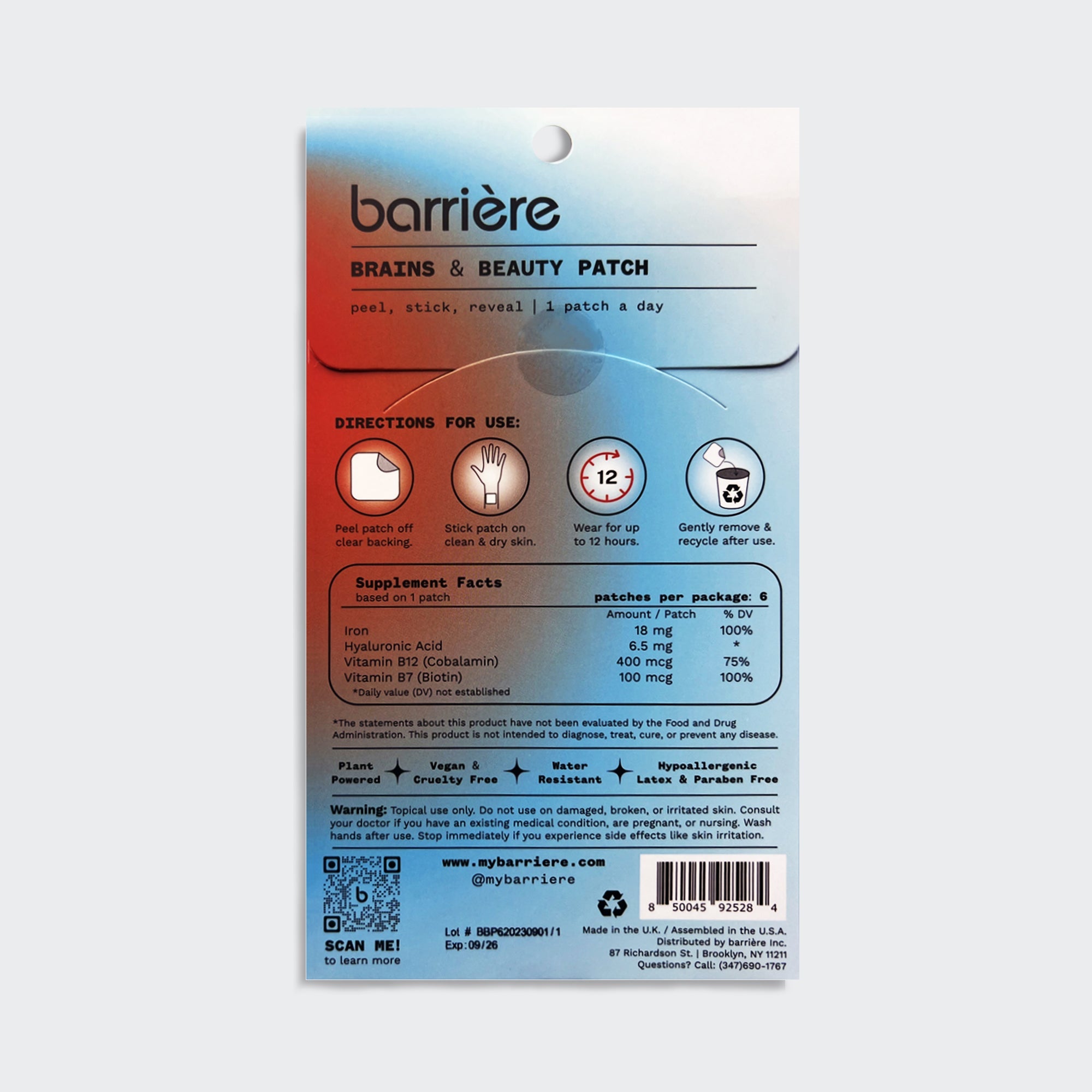 Brains & Beauty Patch - 6 Pack | Cognitive & Skincare Enhancement | Perfect for Work, Study & Self-Care Routines