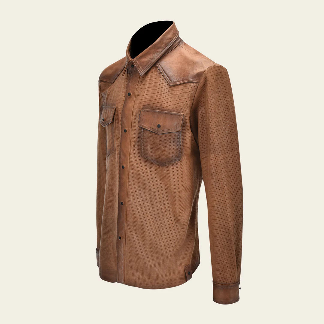 H356COC Men's Casual Fashion Lambskin Blouson Shirt - Premium Cuadra Honey Leather Jacket for Everyday Wear & Outdoor Activities