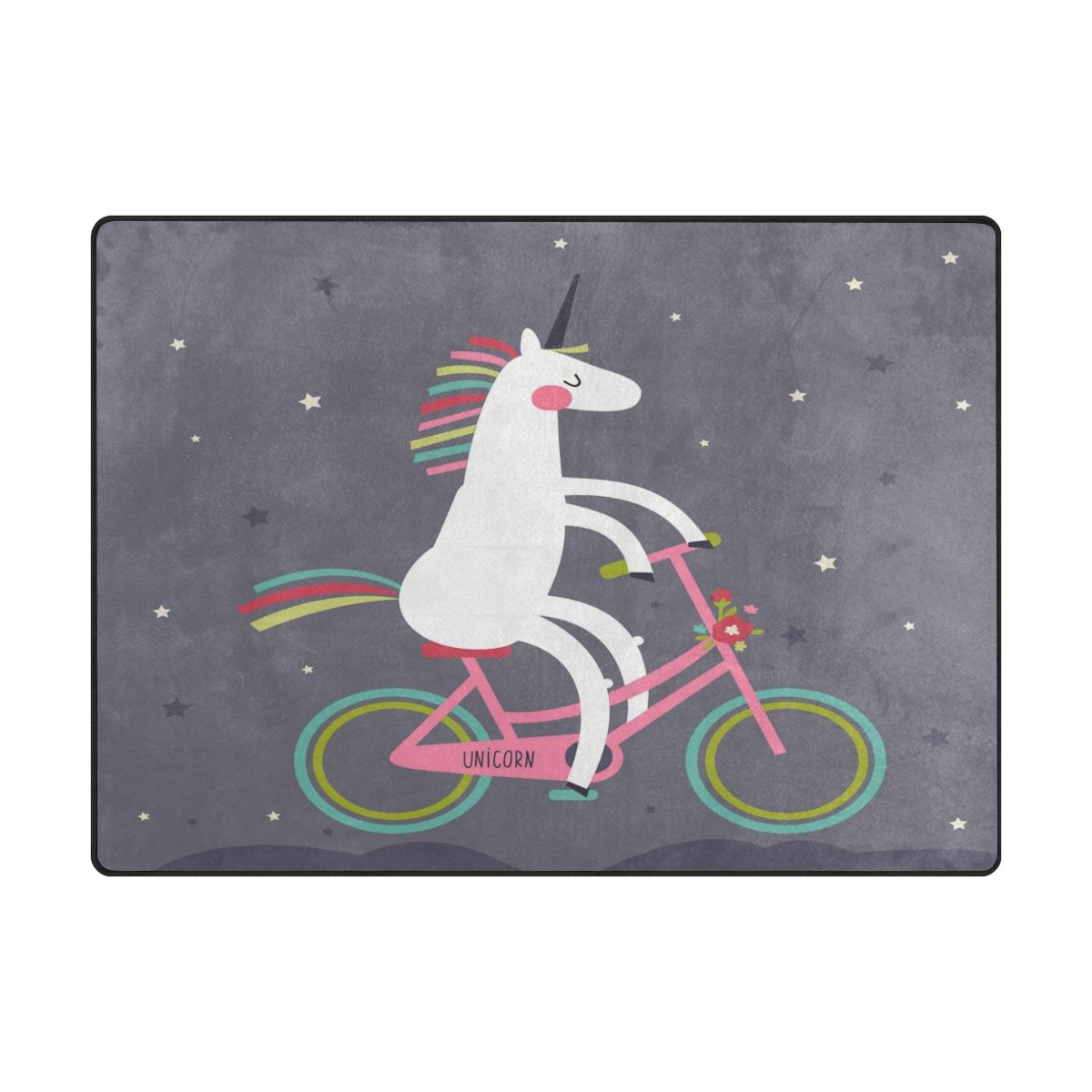 ALAZA Retro Unicorn Riding Bicycle Star Area Rug - 5'3