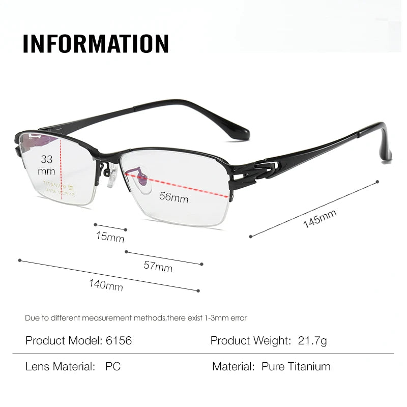 Aror Men's Semi-Rimless Square Titanium Eyeglasses Frame 96156 - Lightweight Durable Glasses for Work, Reading & Everyday Wear