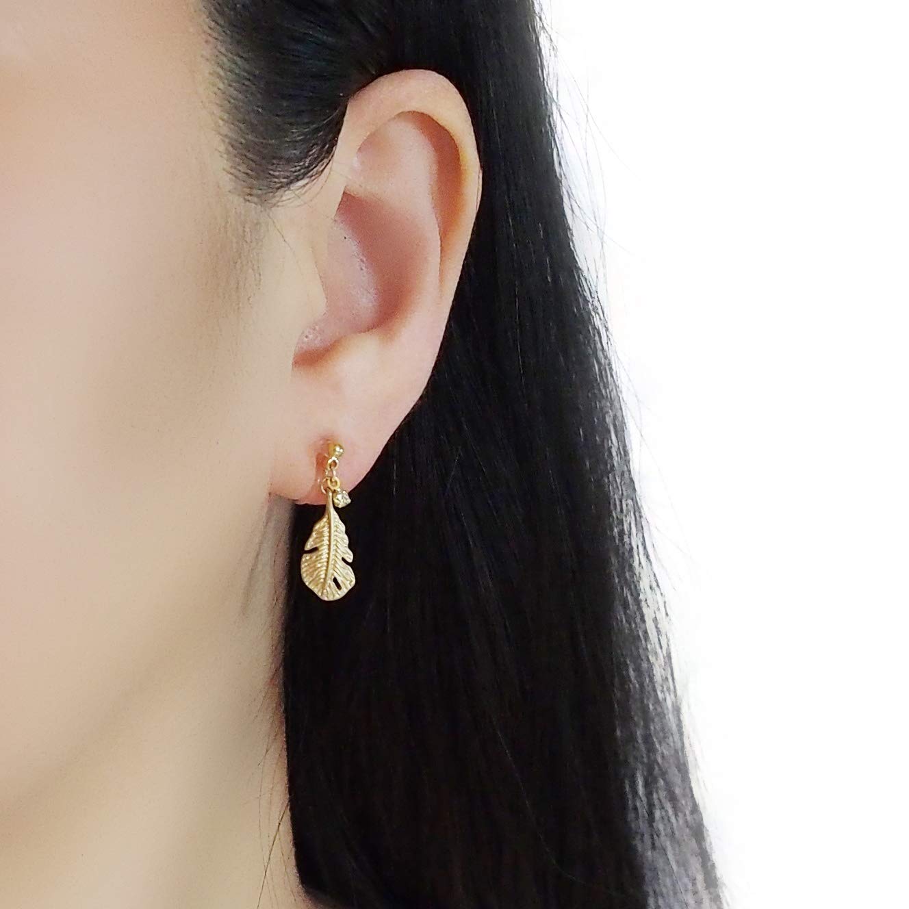 Miyabi Grace Clip-On Earrings for Women - Black & White Cat Dangle Non-Pierced Earrings with Cherry Blossom Flower Leaf Design | Comfortable Invisible Ear Clips for Work, Party & Everyday Wear