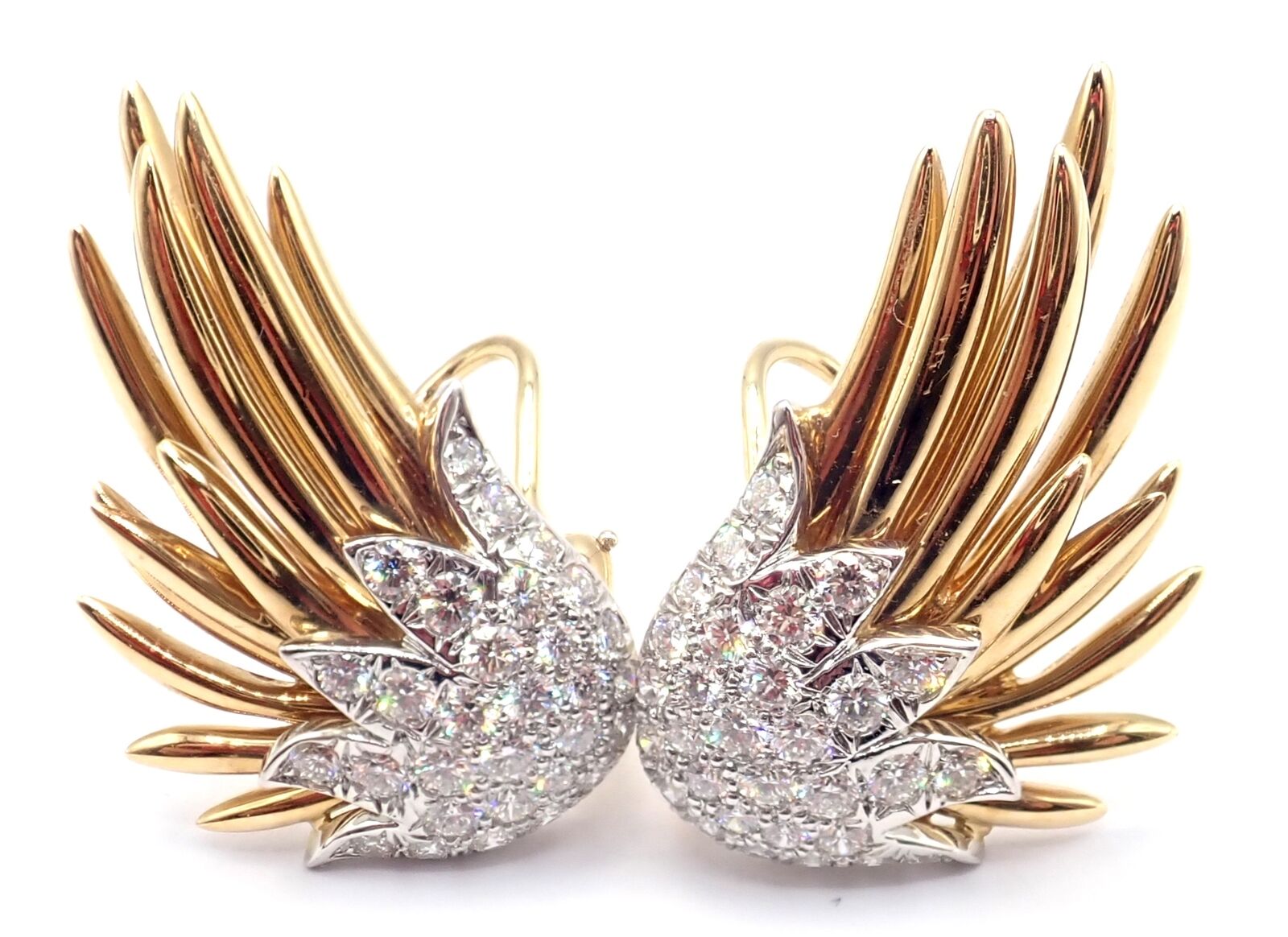 Authentic Tiffany & Co Schlumberger Flame 18k Gold Platinum Diamond Earrings for Women - Luxury Jewelry Gift for Anniversary, Wedding & Special Occasions