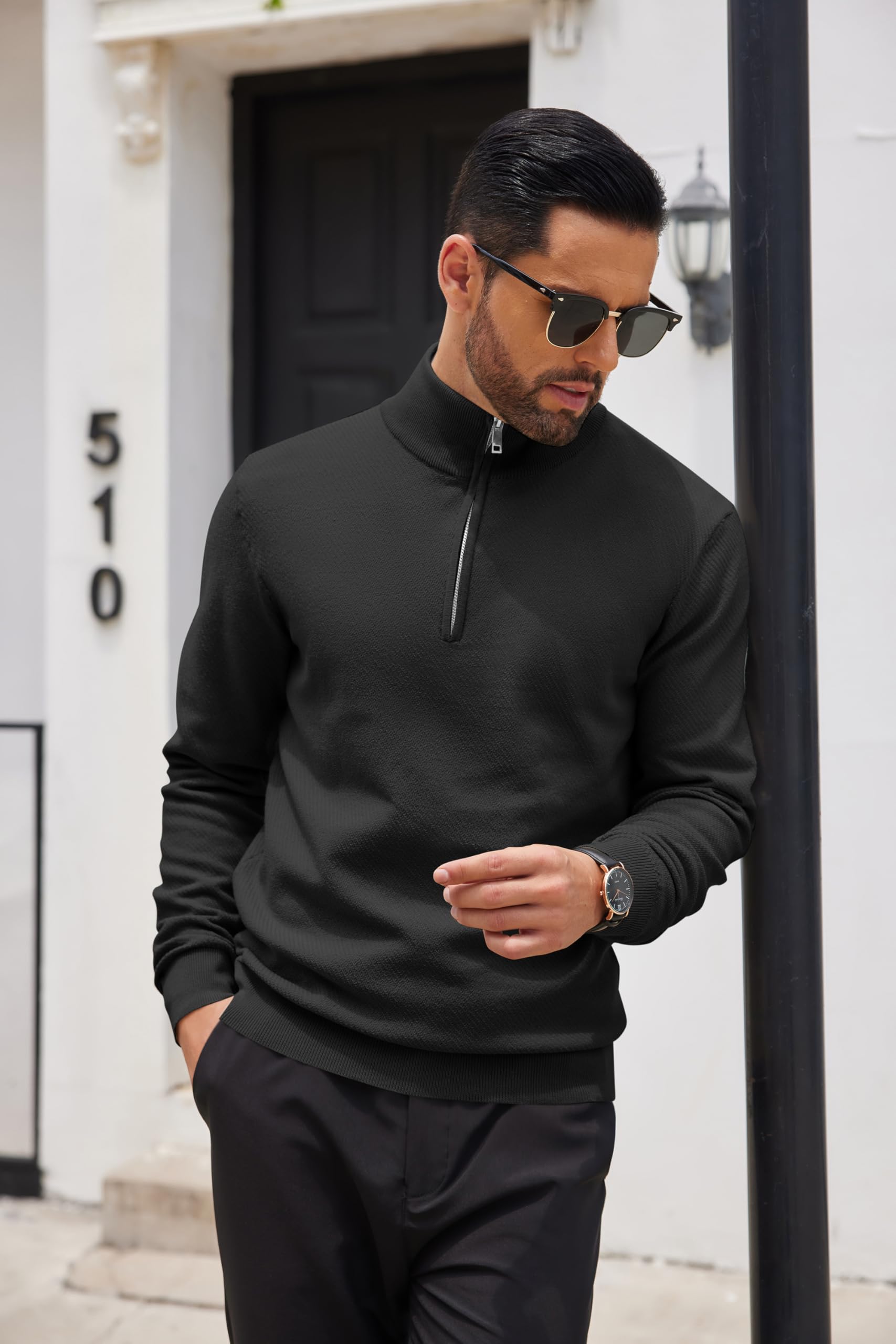 COOFANDY Men's Slim Fit Quarter Zip Pullover Sweater - Long Sleeve Knit Mock Neck Casual Top for Fall & Winter | Office Wear, Outdoor Activities, Date Night Outfits