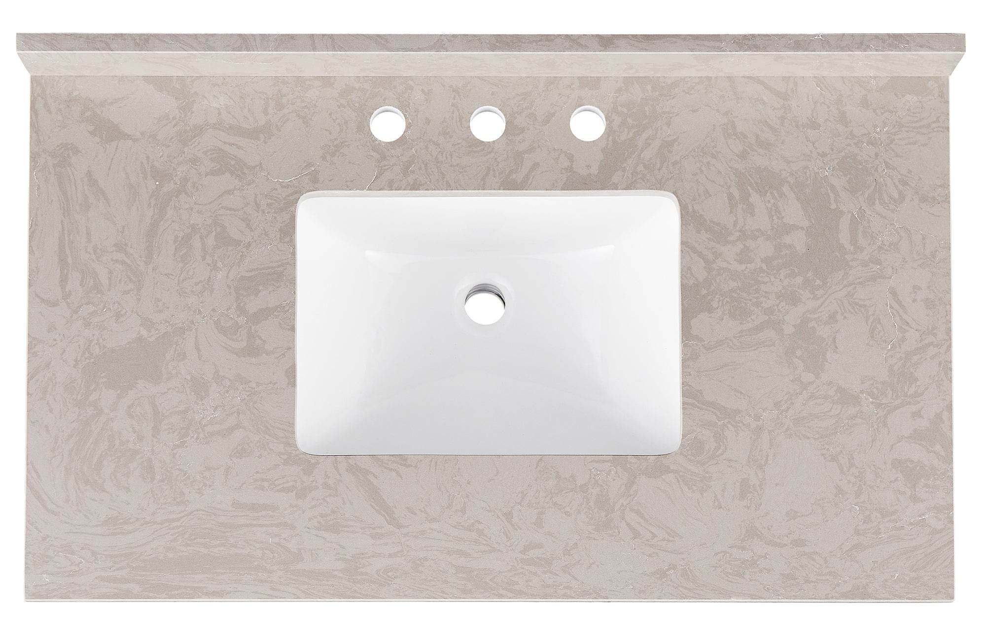 Amalfi 37W x 22D White Engineered Marble Bathroom Vanity Top with Rectangular Undermount Sink - Perfect for Modern Bathroom Renovations and Home Upgrades