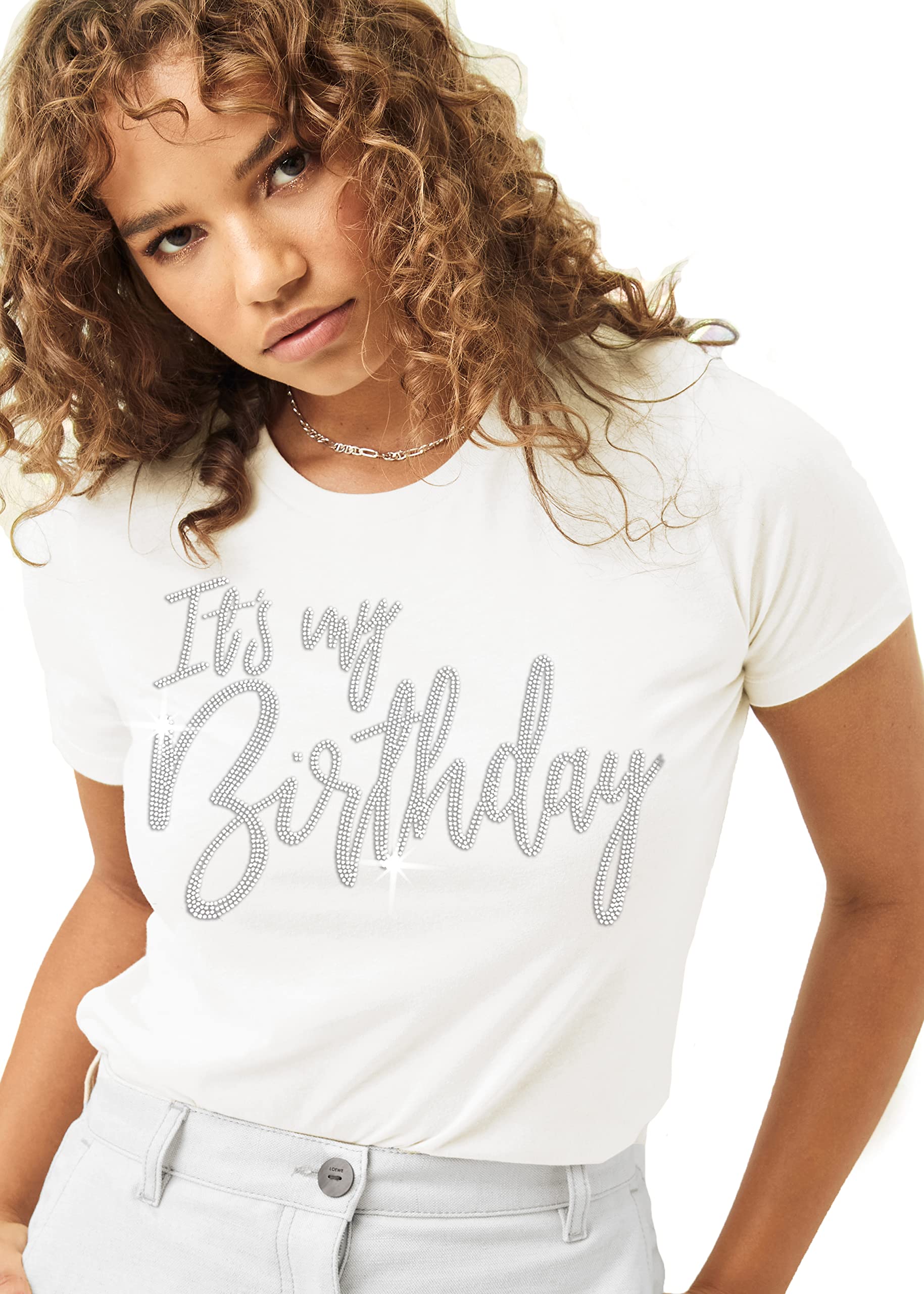 Women's Birthday Shirts with Real Crystal Rhinestones - 'It's My Birthday' T-Shirt for Birthday Squad | Perfect for Birthday Parties, Girls' Night Out & Special Celebrations