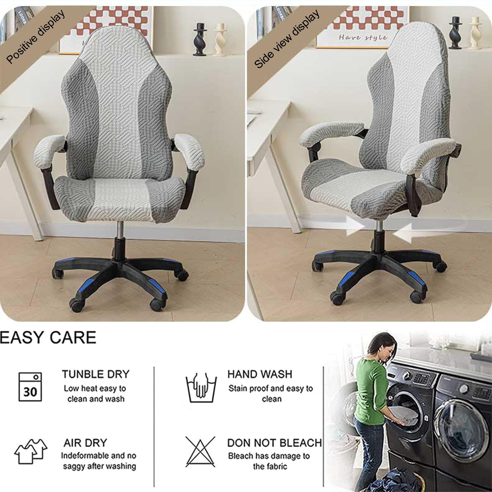 Stretchable Gaming Chair Cover with Armrest Covers - Universal Fit for Office & Computer Chairs - Breathable Seat Slipcover in Gray - Perfect for Home Office, Gaming Setup & Workspace Protection