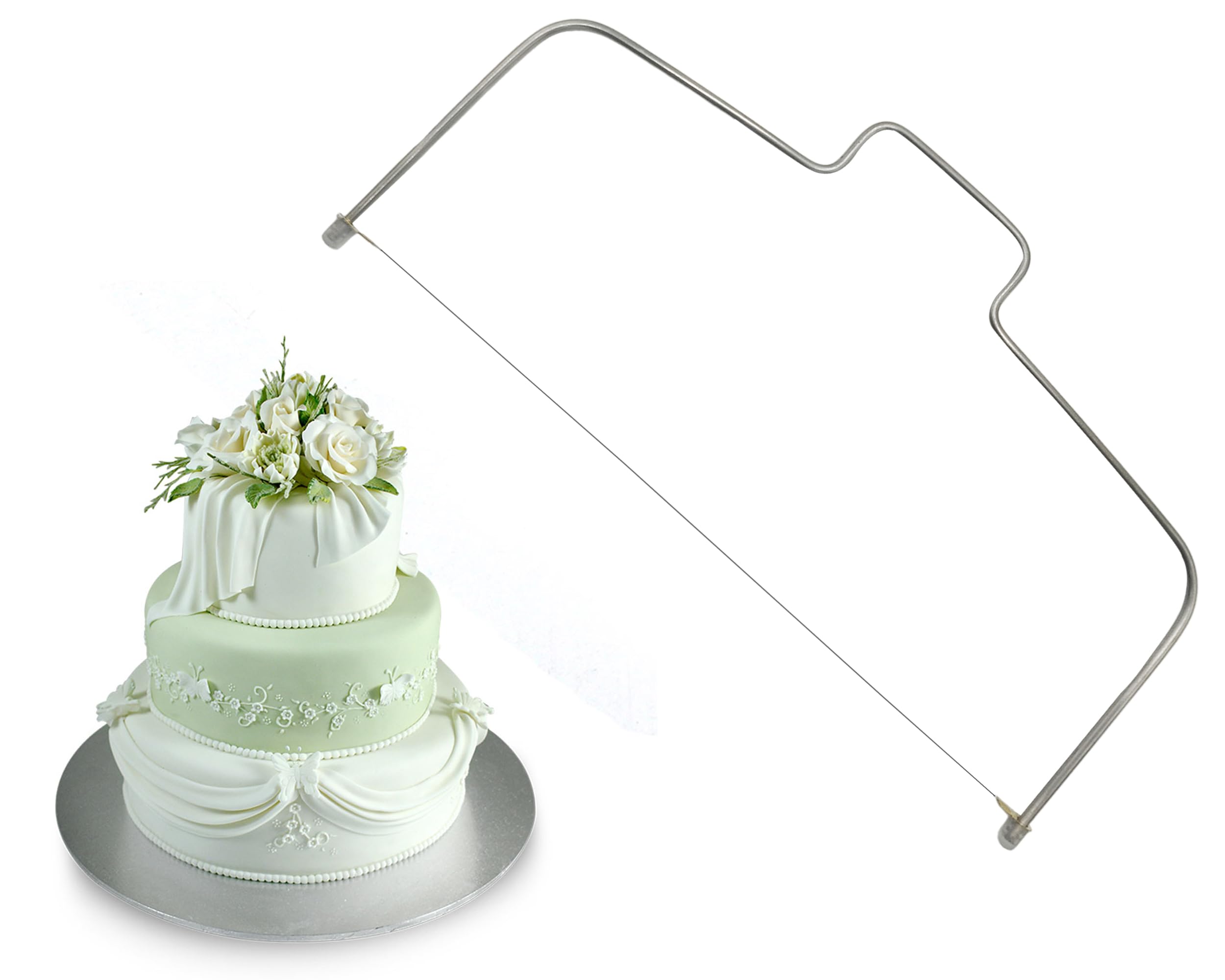 Professional Stainless Steel Cake Slicer & Wire Cutter - Heavy Duty Cake Knife for Soft & Hard Cakes - Extra Wire Included - Perfect for Birthday, Wedding, and Bakery Cake Cutting