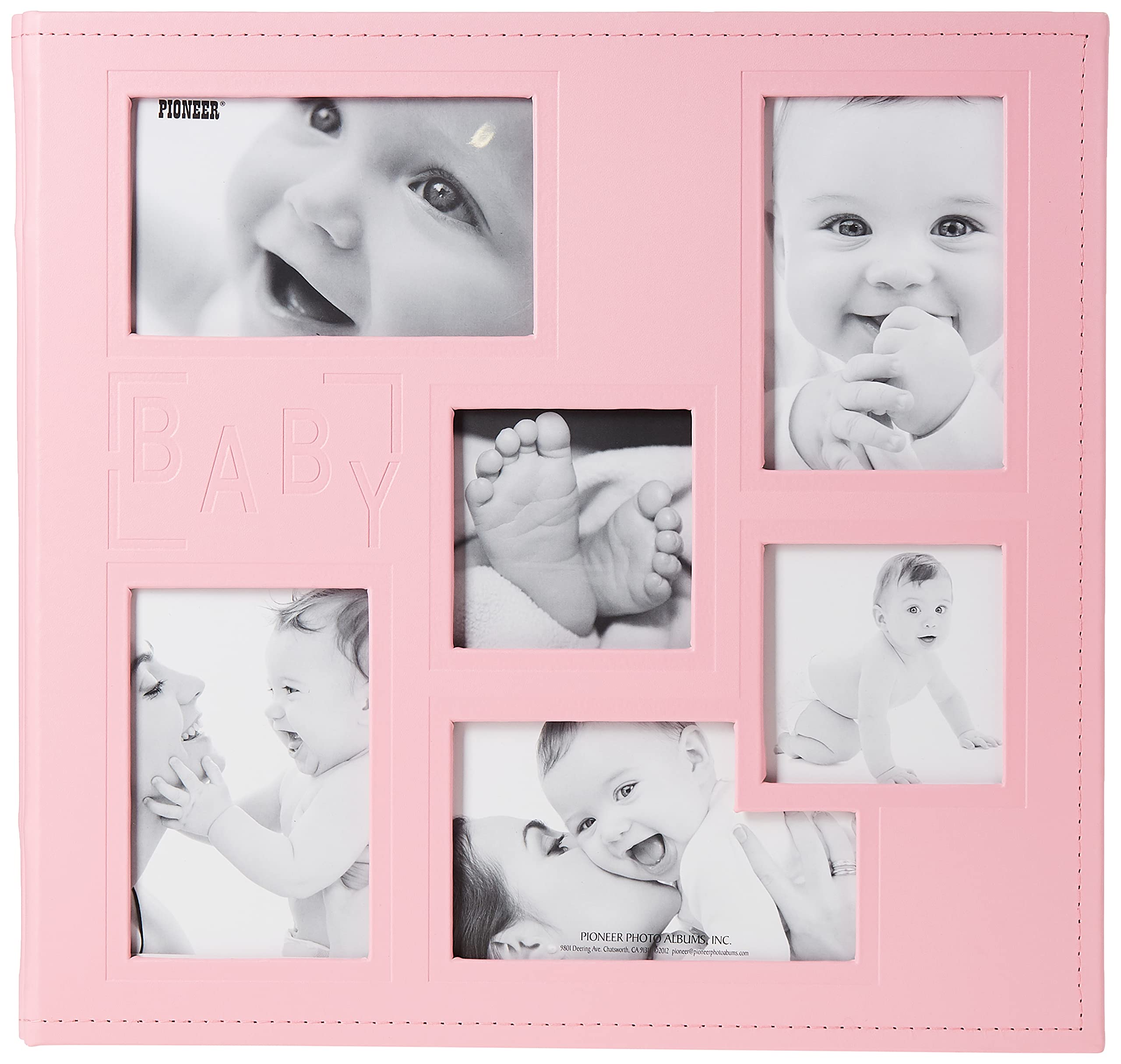 Pioneer MB-10COLB 12x12 Inch Pink Leatherette Post Bound Scrapbook Album - Baby Sewn Collage Photo Frame for Memory Keeping, Baby Shower Gifts & Wedding Scrapbooking