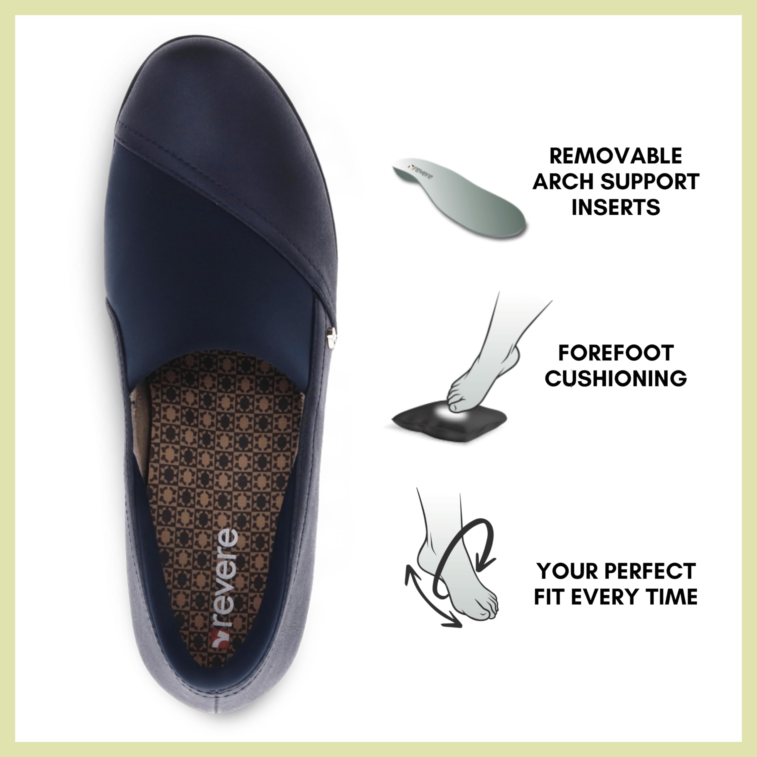 Revere Naples Women's Stretch Loafers - Comfortable Bunion-Friendly Slip-On Shoes with Arch Support & Custom Fit for Work, Travel & Everyday Wear