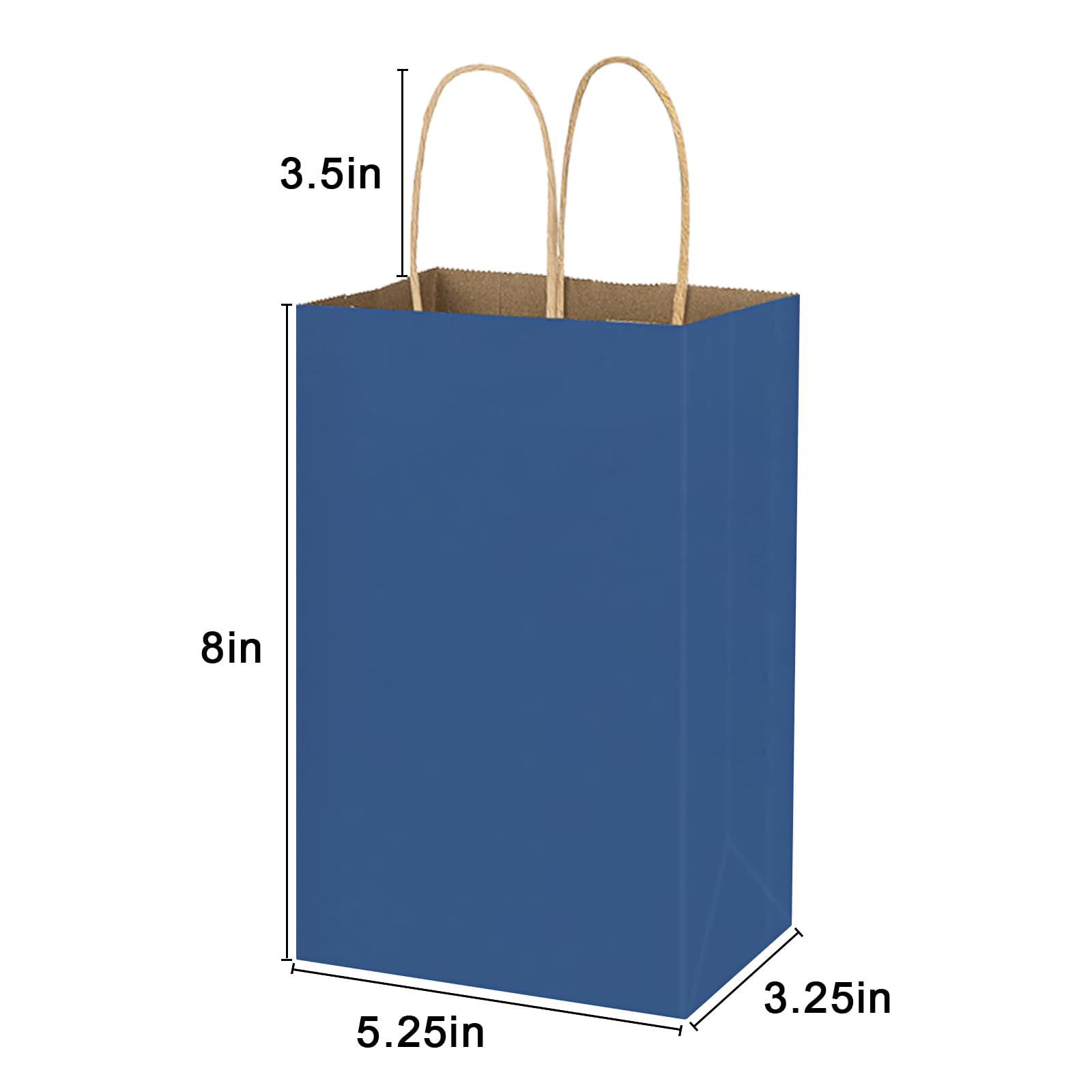 50 Pack 5.25x3.25x8 Inch Small Blue Kraft Gift Bags with Handles - Bulk Party Favors, Wedding, Retail Shopping Bags for Business, Crafts & Grocery - Perfect for Birthday Gifts, Baby Showers & Holiday Treats (Blue, 50pcs)