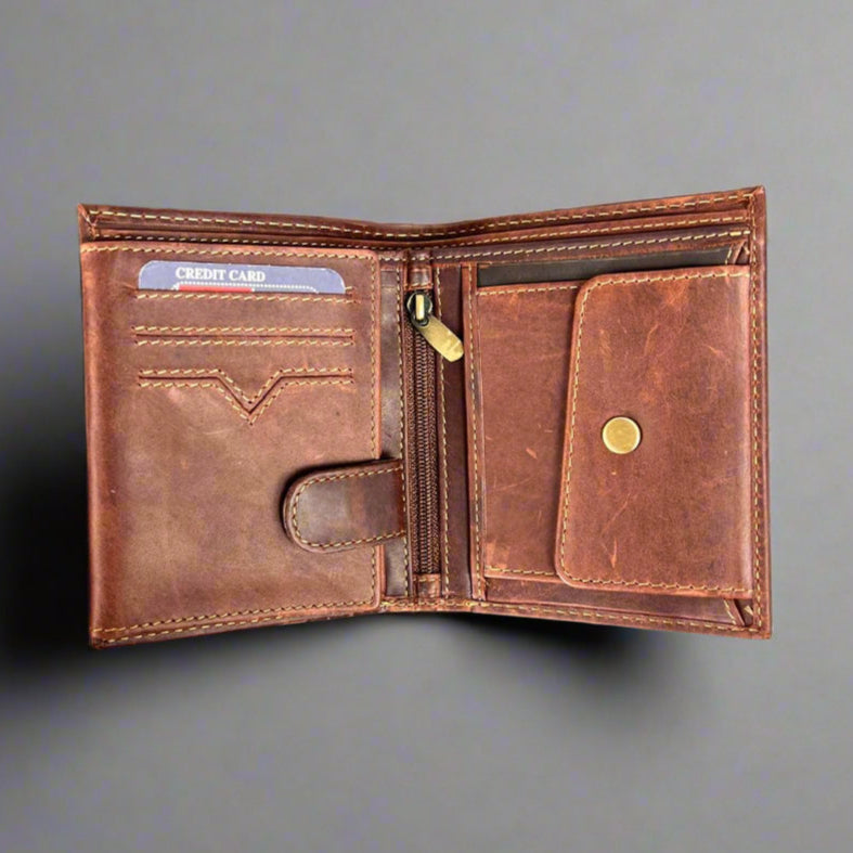 Premium Men's Bifold Flipout Cow Leather Wallet - RFID Blocking - Slim Design for Everyday Carry & Travel Essentials