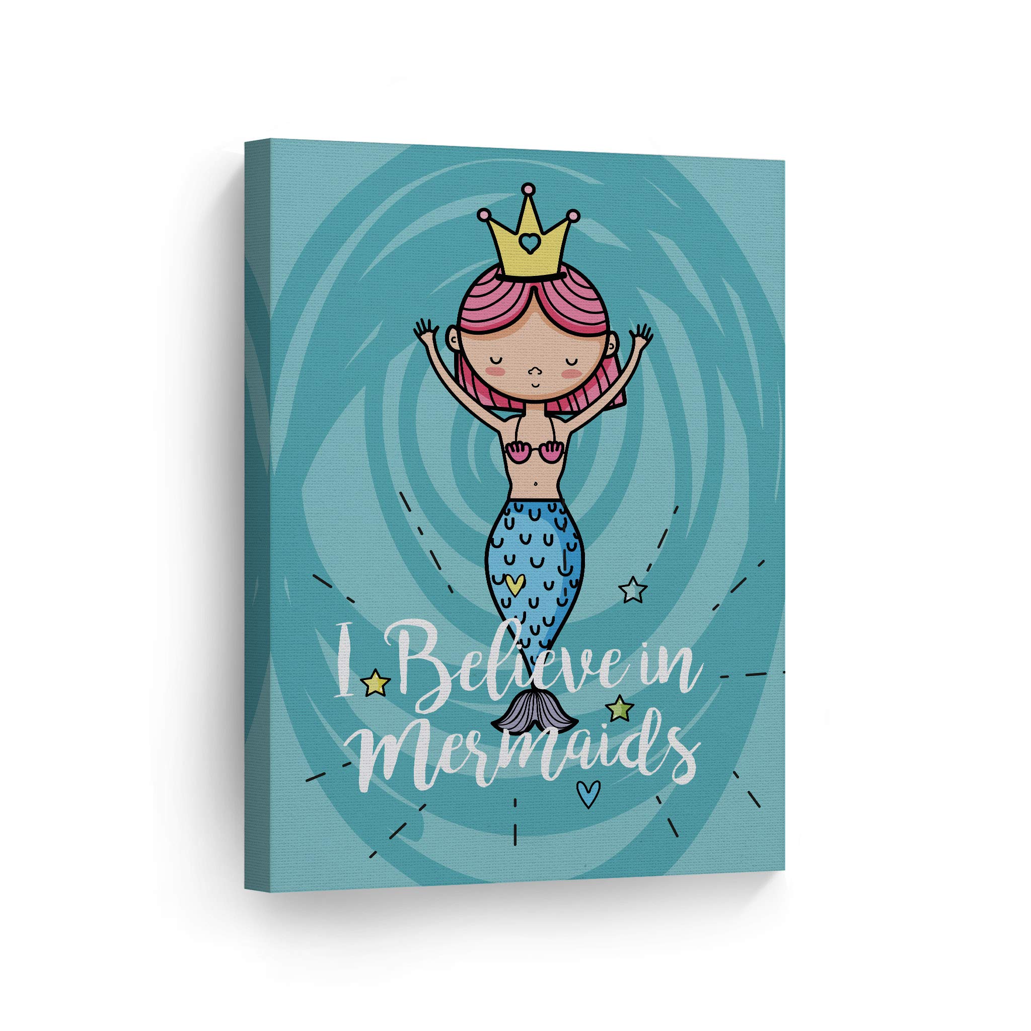 I Believe in Mermaids Quote Wall Art - Blue Mermaid Canvas Print for Kids Room, Nursery & Baby Room Decor - 40x30 Inch Made in USA - Perfect for Beach Themed Bedrooms & Underwater Fantasy Decor