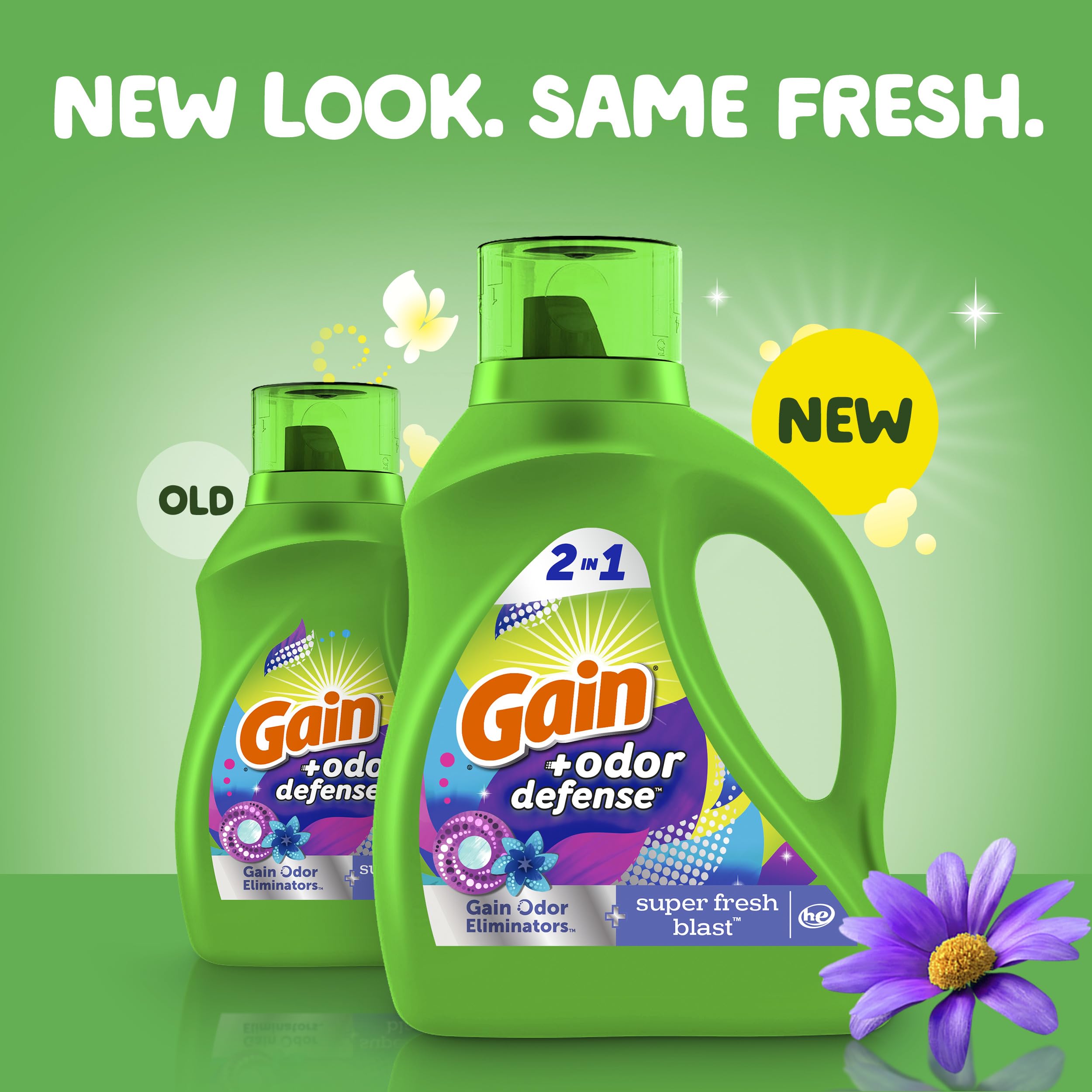 Gain + Odor Defense Liquid Laundry Detergent - Super Fresh Blast Scent, HE Compatible (107 Loads, 154 fl oz) | High-Efficiency Laundry Detergent for Fresh & Clean Clothes | Perfect for Gym Wear, Sports Gear & Family Laundry