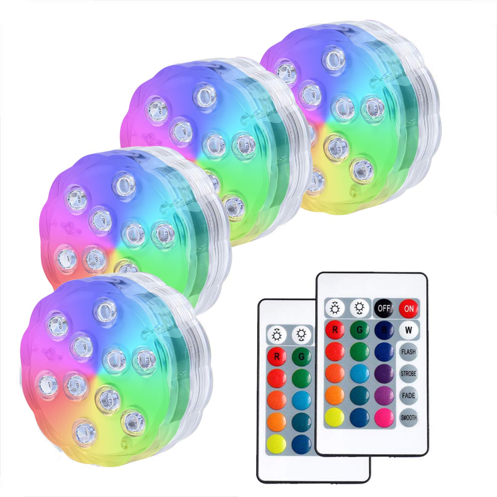 AquaMiracle Submersible LED Lights with Remote Control - Waterproof Battery Operated Multi-Color Changing Lights for Hot Tubs, Pools, Ponds, Aquariums | Perfect for Bath Relaxation, Party Decor & Vase Illumination (4-Pack)