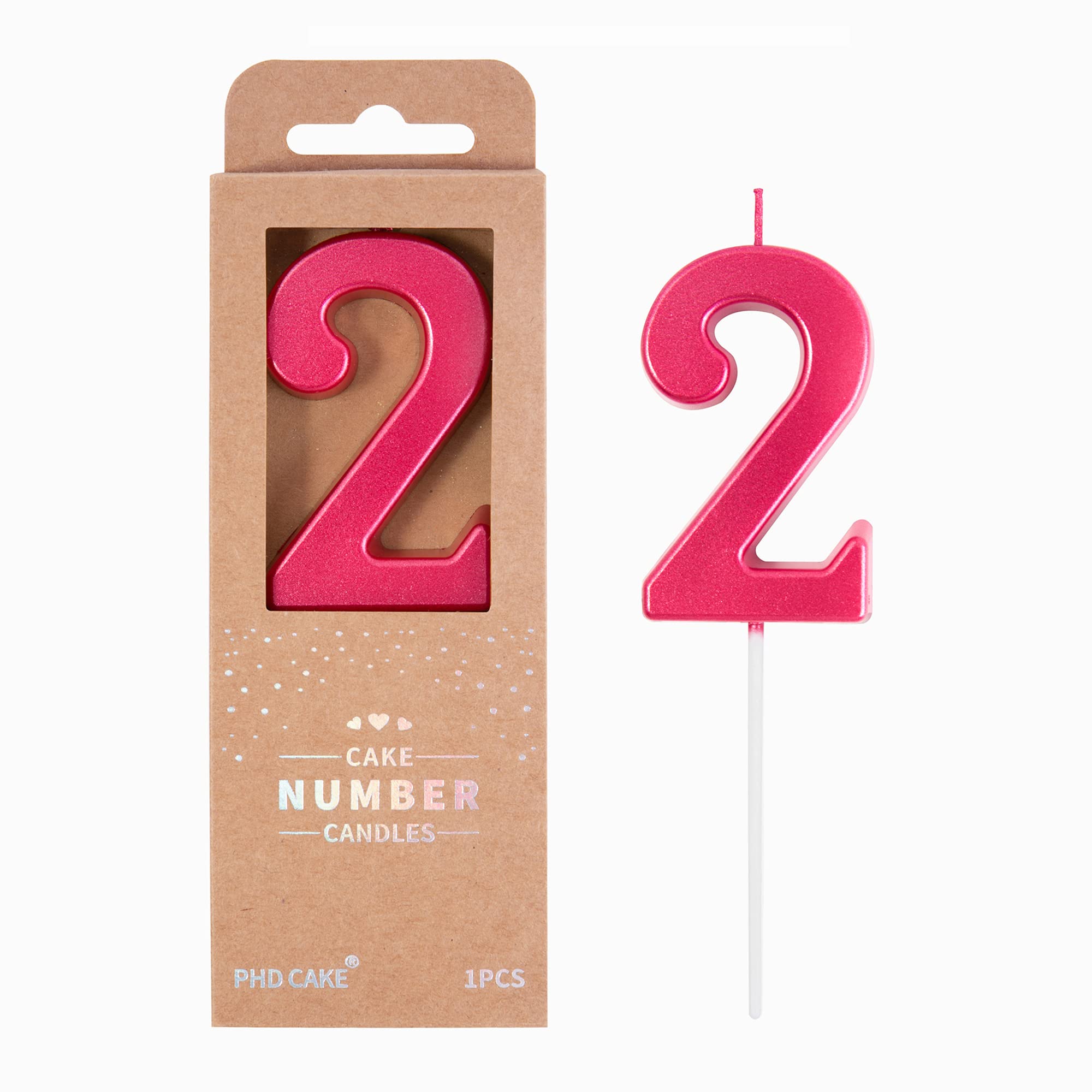 PHD CAKE 2.76 Inch Modern Red Number 2 Birthday Candles - Premium Red Number Cake Candles for Birthday Party Decorations & Celebrations - Perfect for Cakes, Cupcakes, and Dessert Toppings