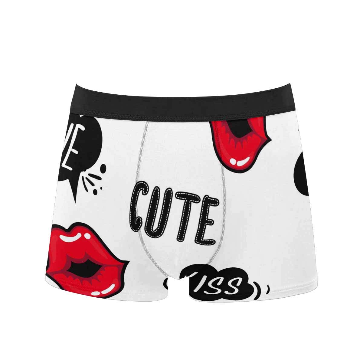 **InterestPrint Men's Boxer Briefs - Soft, Breathable, Comfortable & Stretch Underwear with Valentine's Day Lip Kiss Hearts Design - Perfect for Gifts, Daily Wear & Romantic Occasions**