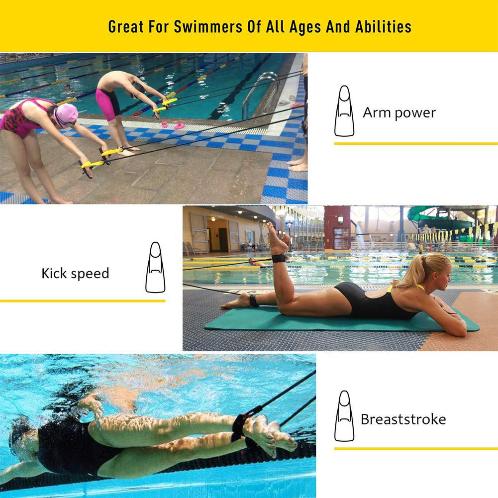 FOOING Swimming Arm Strength Trainer - Professional Freestyle Swim Resistance Bands with Paddle Fins for Adults & Athletes - 30lb Elastic Training Bands for Pool, Open Water & Home Workouts (Red)