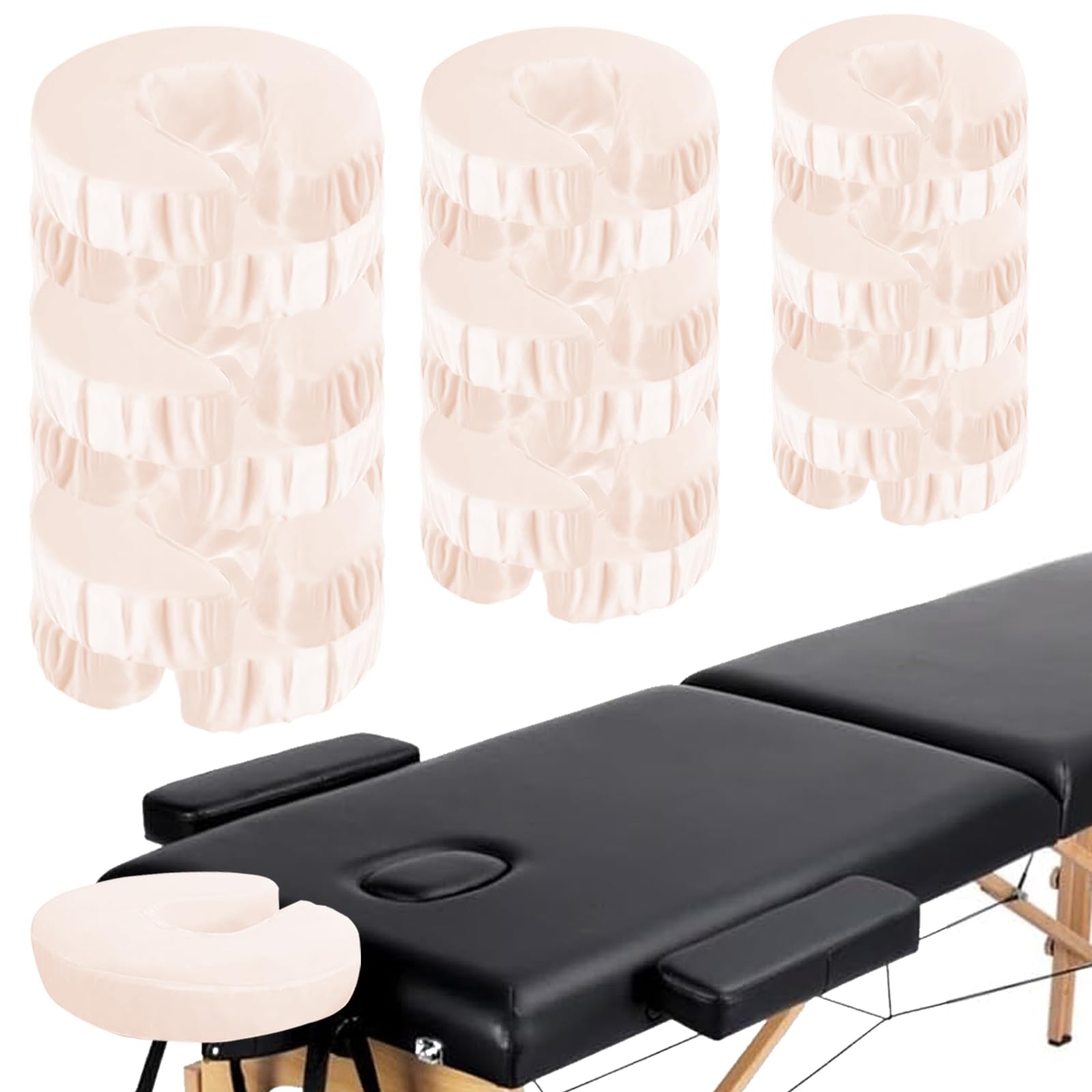 20 Pack Microfiber Massage Table Face Cradle Covers - Reusable, Soft & Waterproof Headrest Covers for Spa, Salon & Massage Therapy - Oil Resistant Beige Fabric for Professional Use