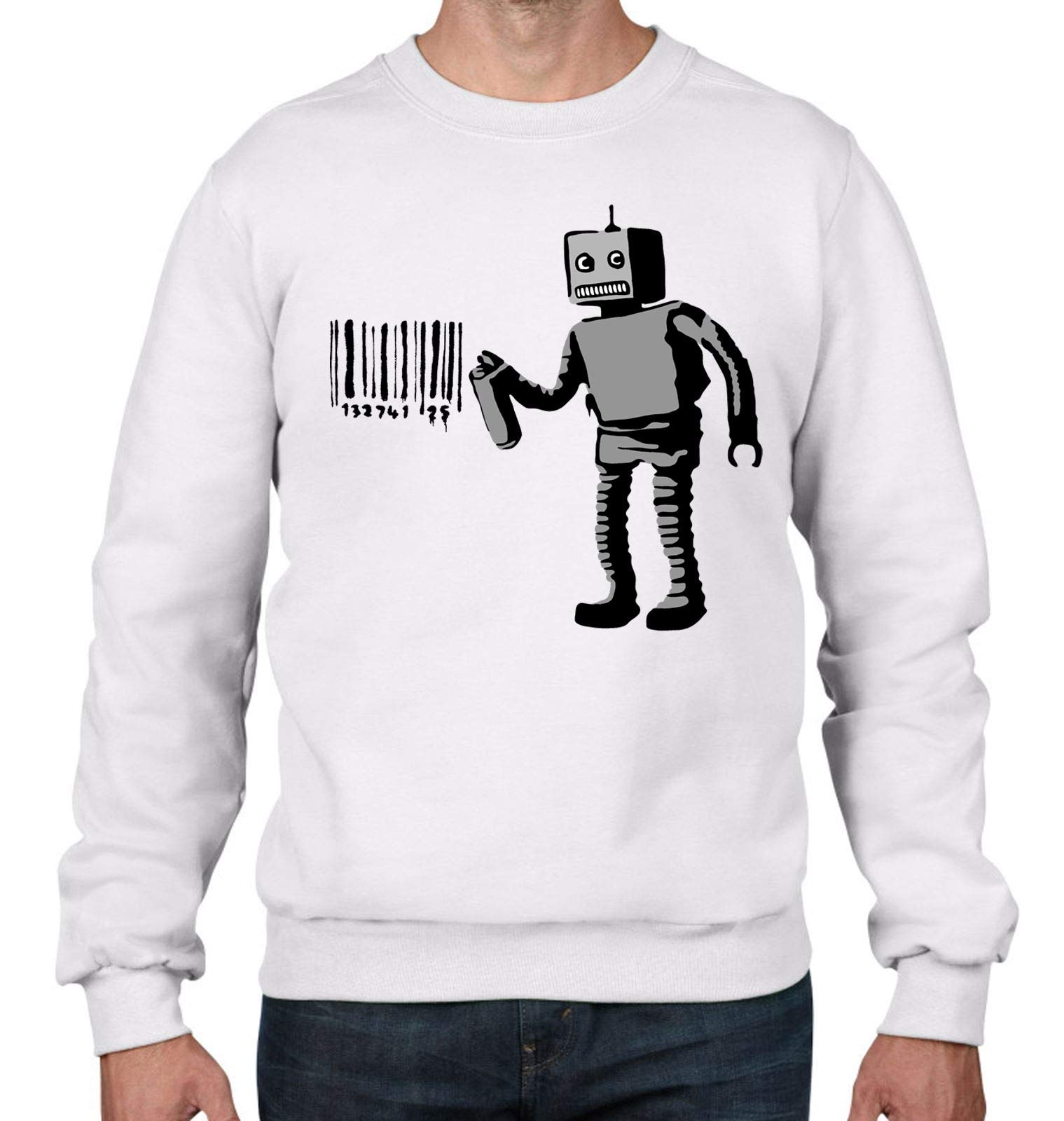 Banksy Graffiti Robot Barcode Tribal Print Men's Sweatshirt - Streetwear Fashion for Urban Style & Casual Wear