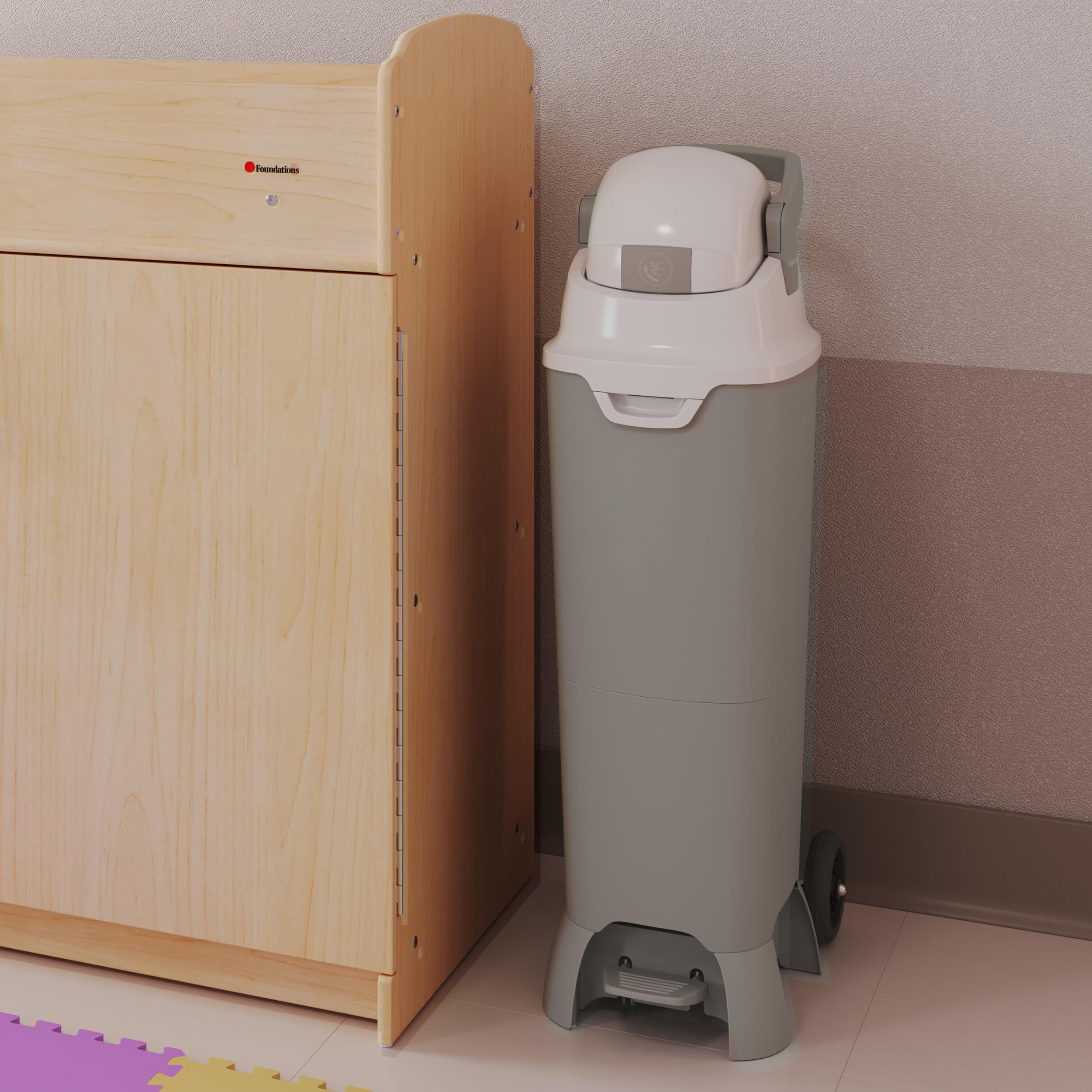 Foundations Pro Hands Free Tall Diaper Pail with Airtight Lid - Odorless Diaper Disposal System, Large Capacity Holds 60+ Newborn Diapers, Durable & Leakproof Design, Works with Any Trash Bags - Gray - Perfect for Nursery, Baby Room & Daycare Use