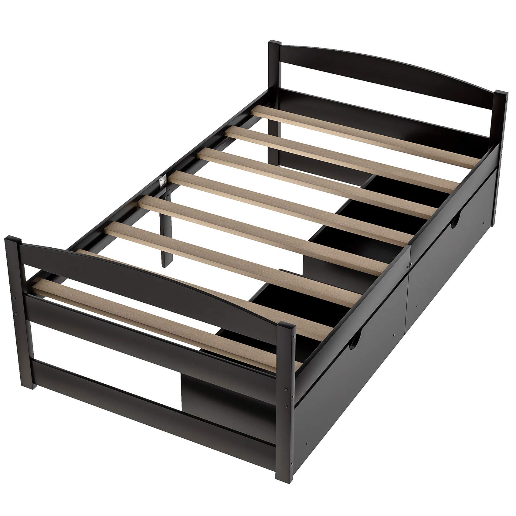 Solid Wood Twin Platform Bed Frame with Headboard & Footboard - No Box Spring Needed, Underbed Storage Drawers - Perfect for Kids Rooms, Guest Bedrooms & Small Spaces
