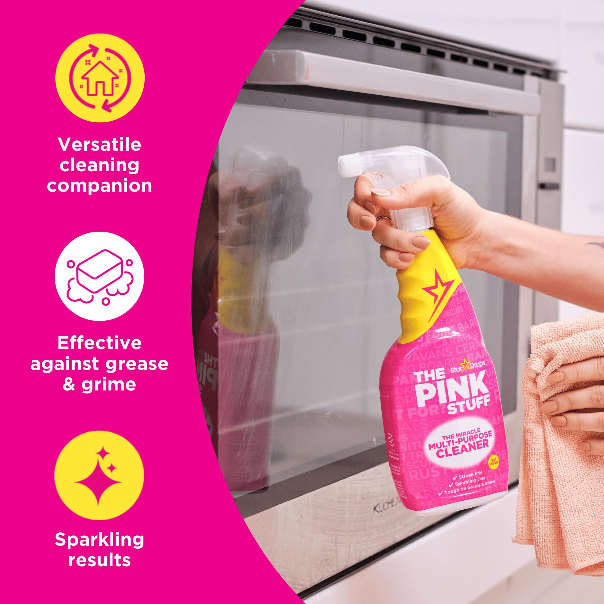 Stardrops The Pink Stuff Miracle Multi-Purpose Cleaning Spray 750ml (3-Pack) - All-Purpose Cleaner for Kitchen, Bathroom, Stainless Steel & More - Powerful Degreaser & Stain Remover for Tough Cleaning Jobs