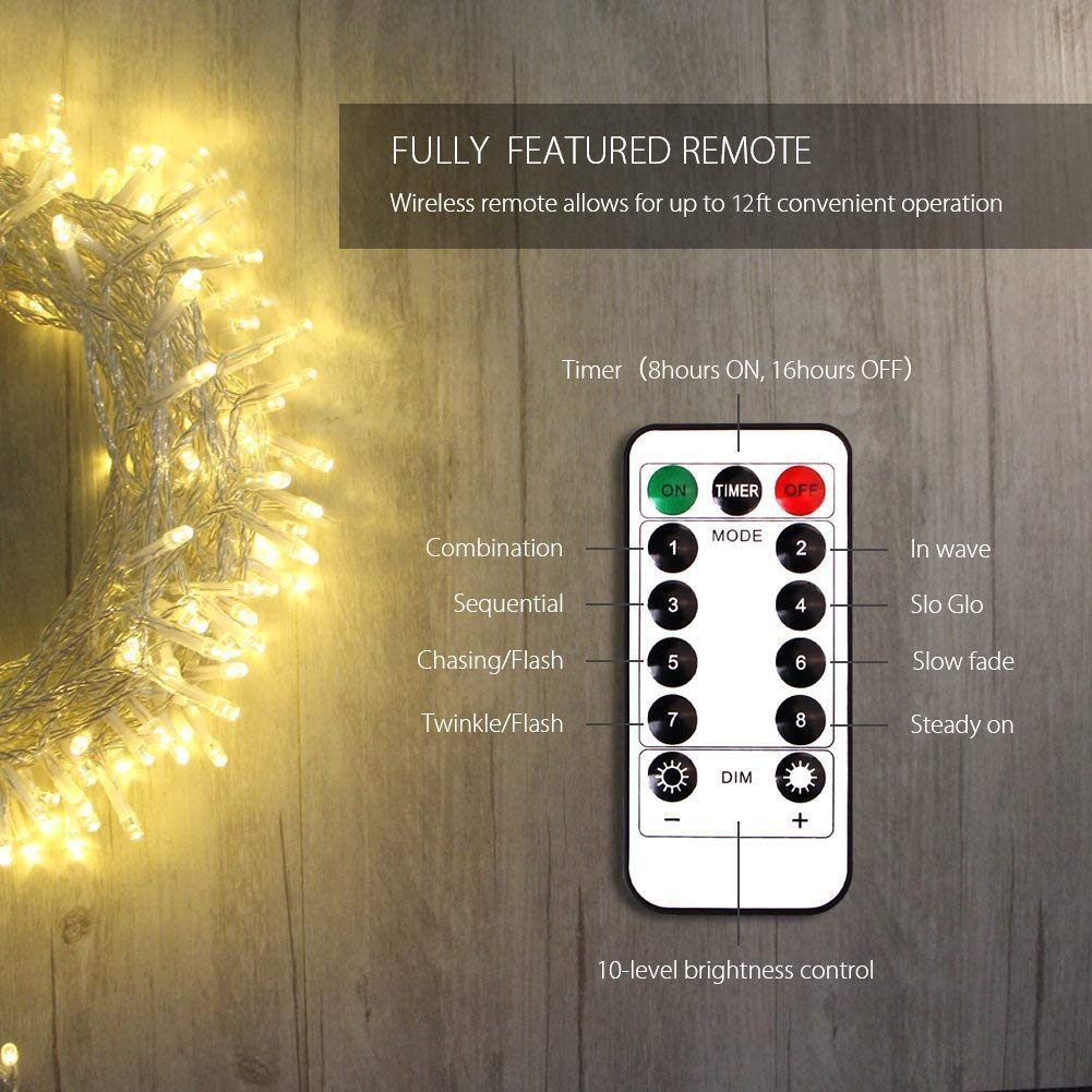 EShing 100 LED String Lights Dimmable, 33ft USB Powered Fairy Lights with Remote & Timer - Warm White Twinkle Lights for Indoor Outdoor Wedding, Party, Patio, Backyard, Room Decor - Perfect for Holiday, Christmas, Garden & Home Ambiance Lighting