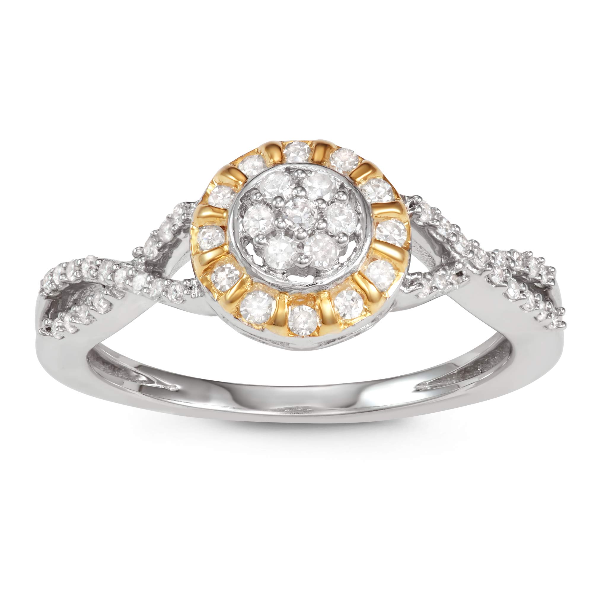 1/3 Carat (cttw) Halo Diamond Promise Ring in Sterling Silver & Yellow Gold Plating - Elegant Gift for Anniversaries, Engagements & Special Occasions