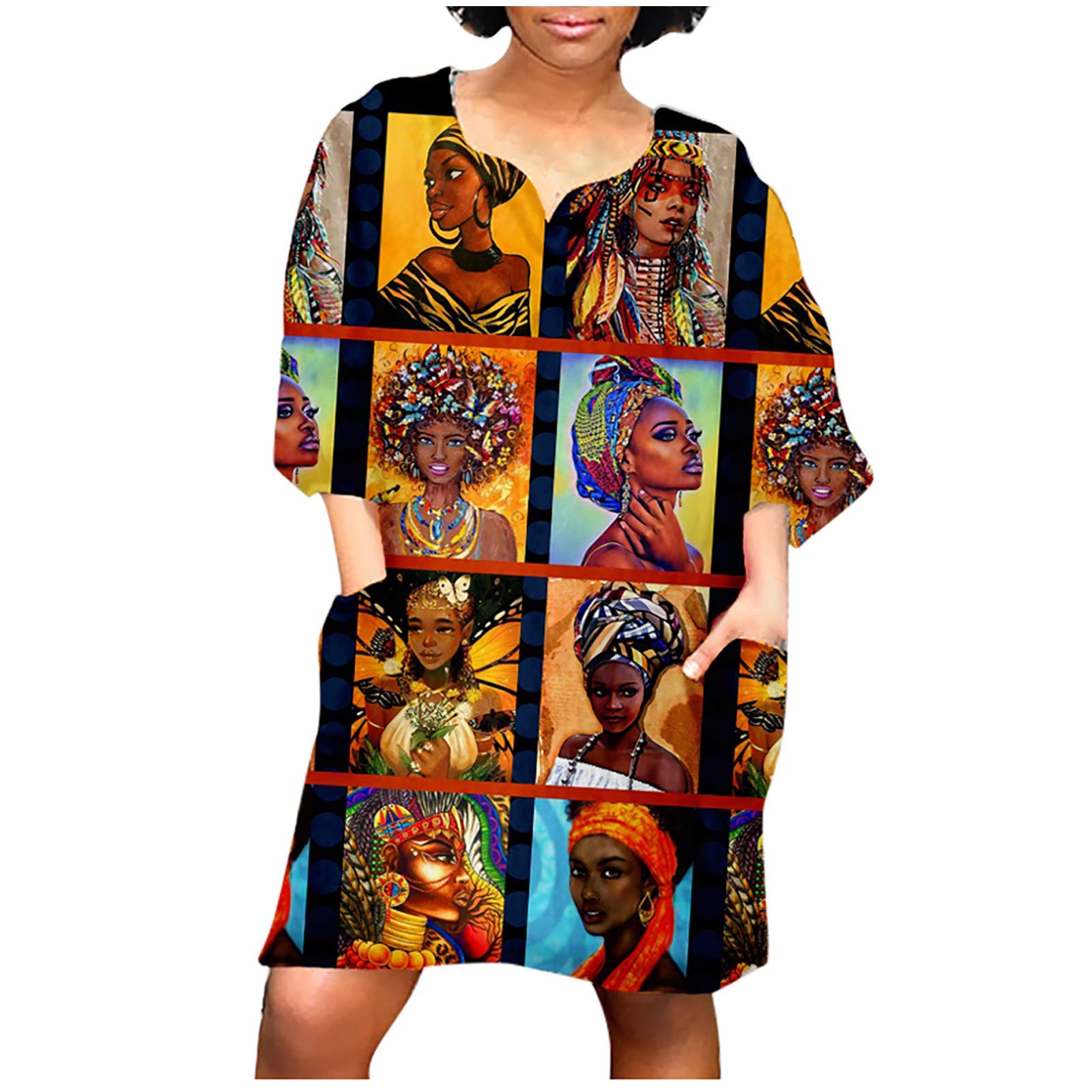 Elegant African Print V-Neck Mini Dress for Women - Vintage Floral Guest Wedding Dress with Middle Sleeves | Perfect for Bridal Showers, Beach Weddings & Summer Parties