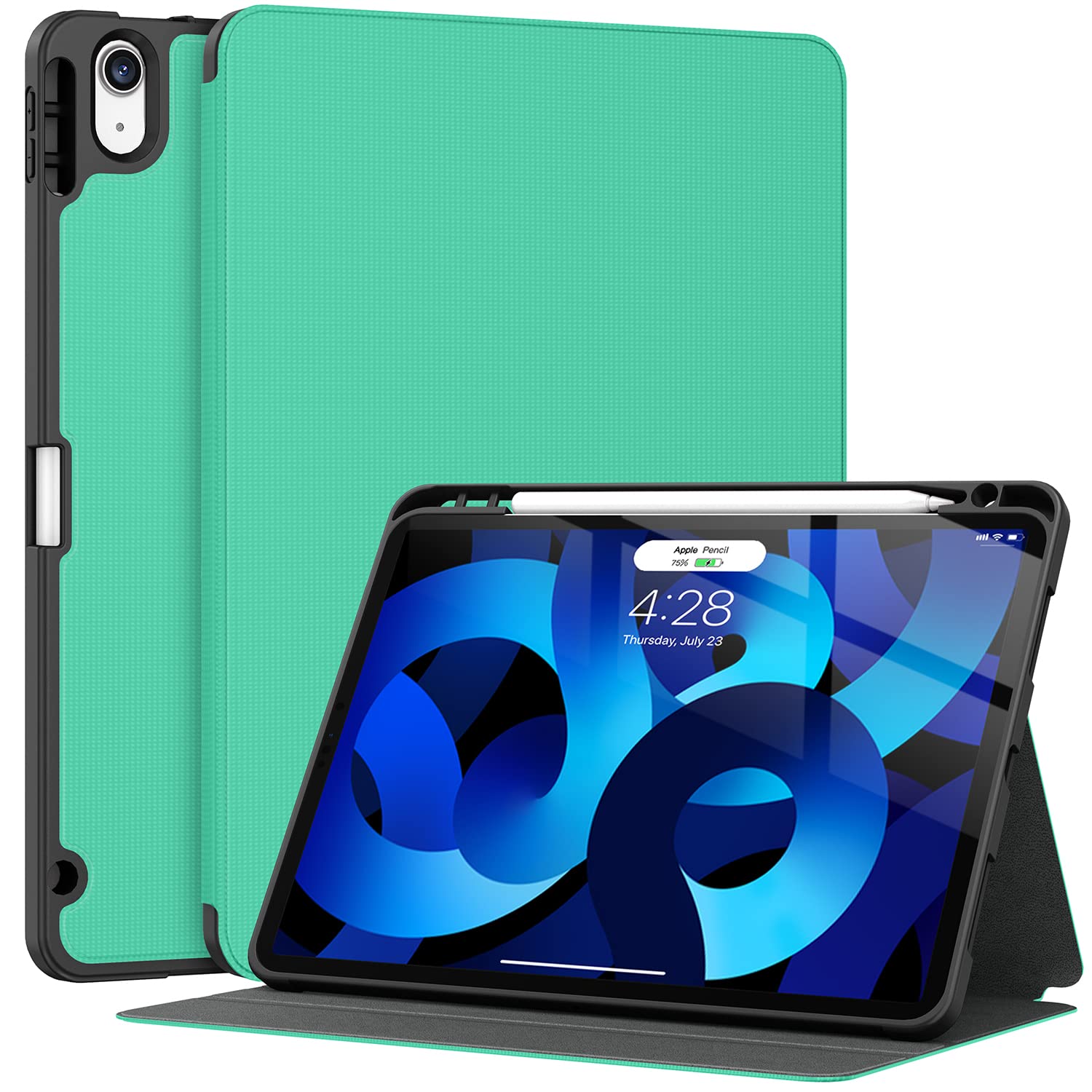 Supveco iPad Air 5/4 Case with Pencil Holder - Slim Lightweight Soft TPU Back Cover for iPad Air 5th/4th Gen 10.9 Inch (2022/2020) - Supports Apple Pencil 2nd Gen & Auto Wake/Sleep - Turquoise - Perfect for Work, Study & Travel Protection