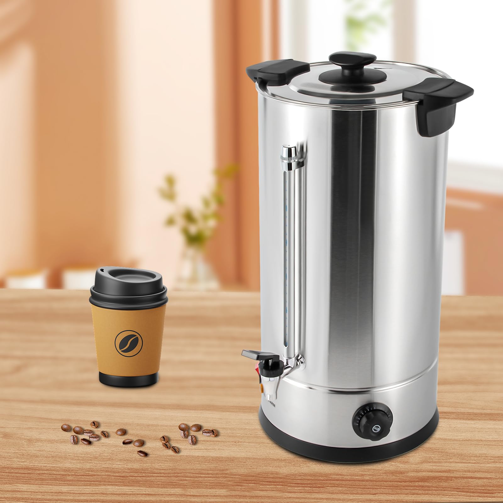 Commercial Stainless Steel Electric Hot Water Boiler - 25L/6.6 Gal Capacity, Double-Wall Insulation, Thermostatic Control for Tea, Coffee & Hot Drinks | Perfect for Offices, Restaurants & Catering Events