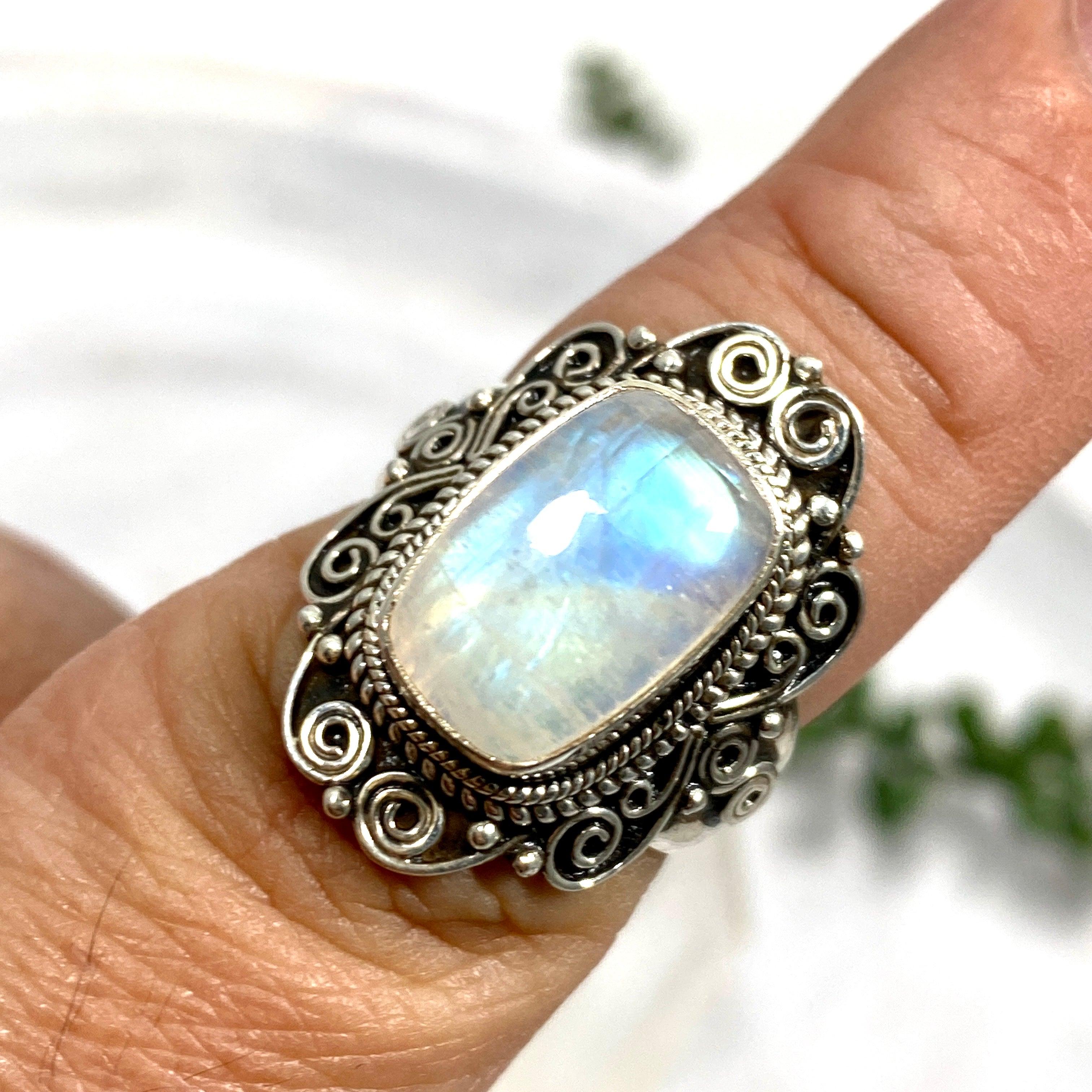 Boho Style Moonstone Rectangular Ring Size 8 KRGJ2776 - Elegant Handmade Jewelry for Women, Perfect for Weddings, Parties & Everyday Wear