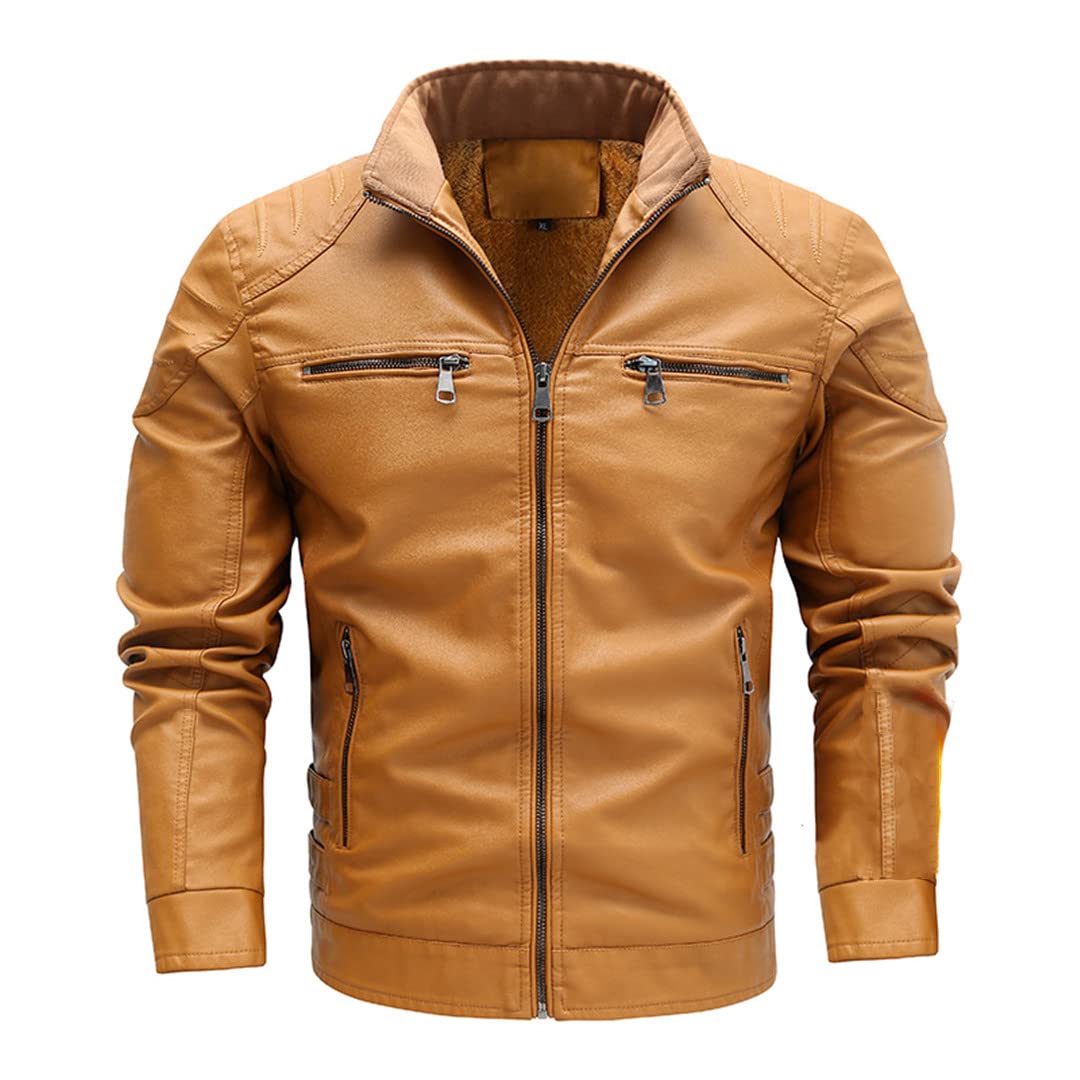 Men's Winter Leather Jacket - Stand Collar Fleece-Lined PU Motorcycle Jacket for Bikers | Warm & Stylish Casual Outerwear for Cold Weather Riding & Everyday Wear