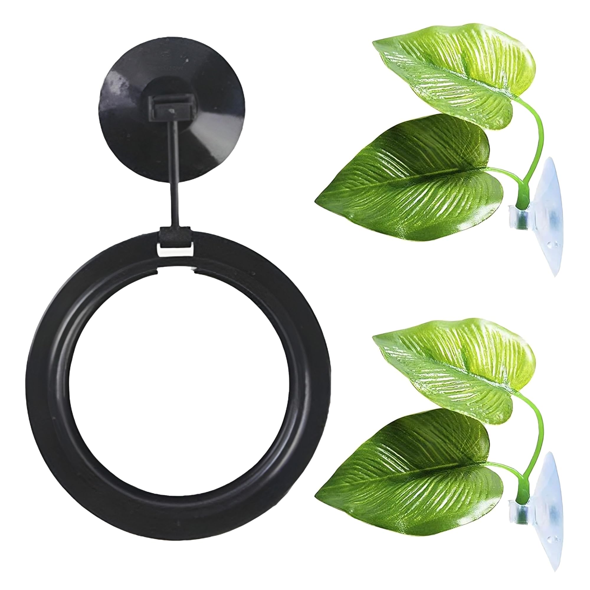 SunGrow Betta Fish Leaf Hammocks & Ring Feeder - 2 Pack Artificial Aquarium Plants with Suction Cups - Spawning Bed, Resting Spot & Feeding Station - Perfect for Betta Fish Breeding, Hiding & Decorating Your Fish Tank