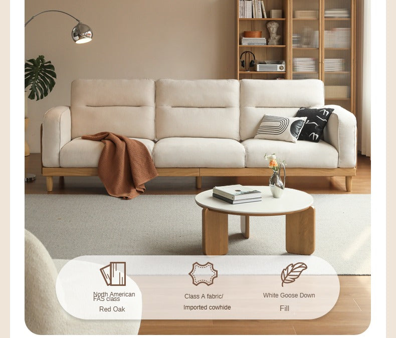 Premium Oak Solid Wood Straight High Back Cloth Leather Sofa - Modern Living Room Furniture for Home Office & Lounge Comfort