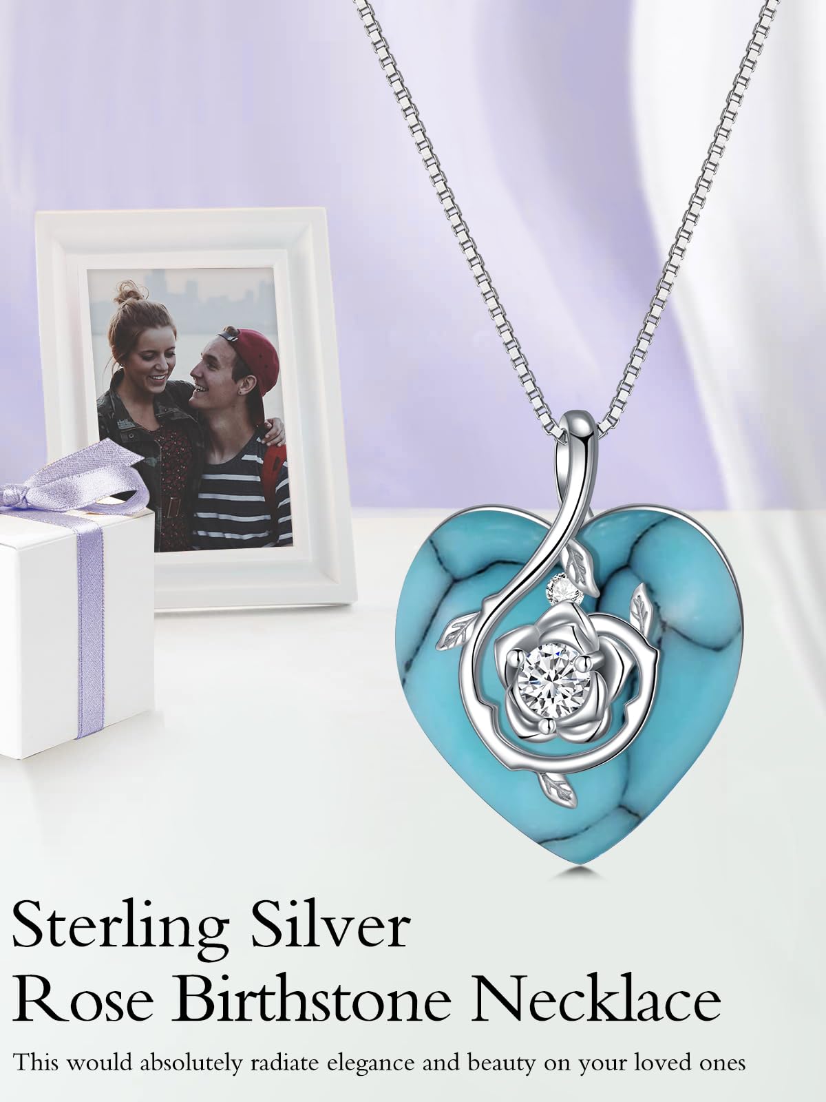 12 Month Birthstone Sterling Silver Heart Rose Pendant Necklace - Mother's Day, Anniversary, Birthday, Christmas & Valentine's Day Jewelry Gift for Women, Wife, Girlfriend & Mom | Perfect for Romantic Occasions, Special Celebrations & Everyday Elegance