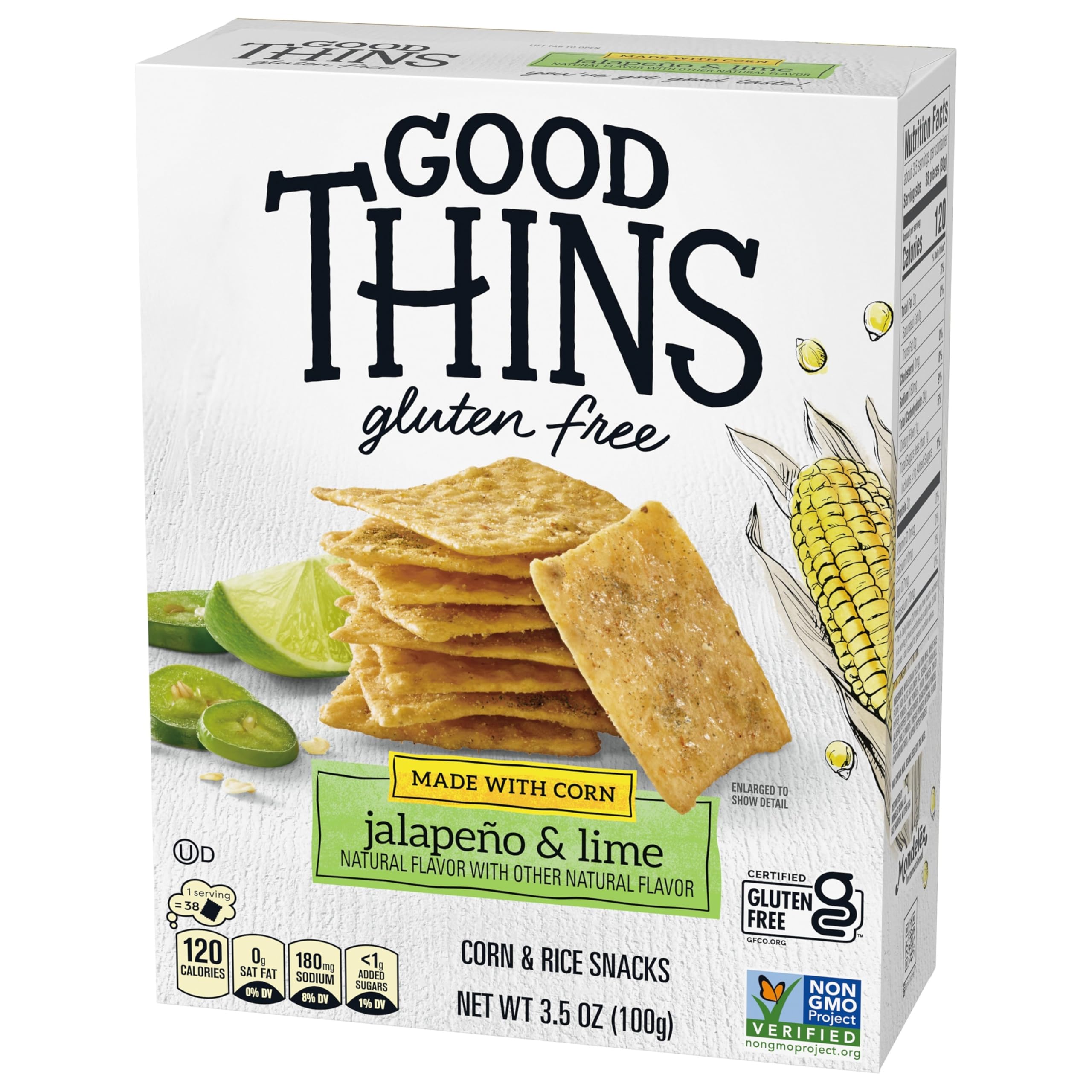 Gluten Free Jalapeño & Lime Corn & Rice Snacks - Bulk Pack of 6 (3.5 oz Boxes) | Healthy Crackers for Parties, School Lunches & On-the-Go Snacking