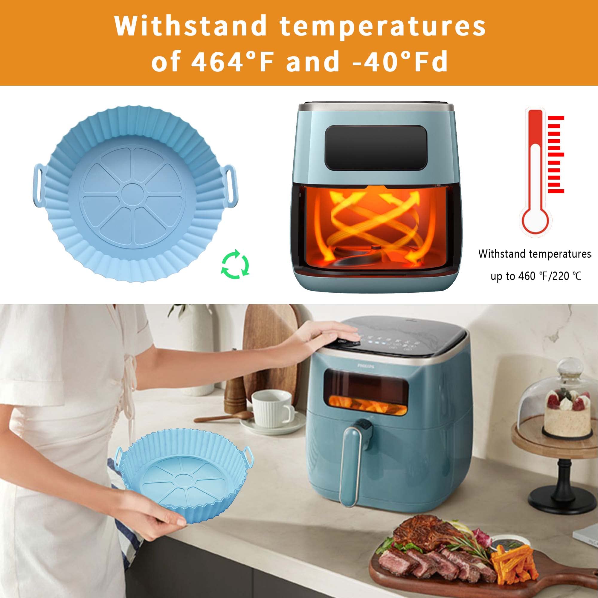 3-Pack Non-Stick Silicone Air Fryer Liners for 3QT-5QT Air Fryers | Reusable, Heat-Resistant & Parchment Paper Replacement | Perfect for Cooking, Baking & Roasting Chicken Wings, Fries & Vegetables
